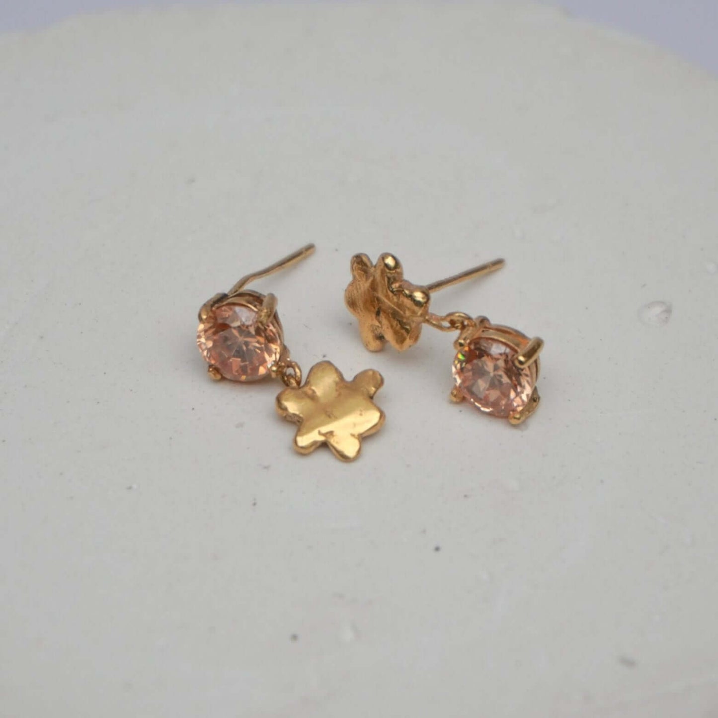 organic gold stone stud flower pendant earring