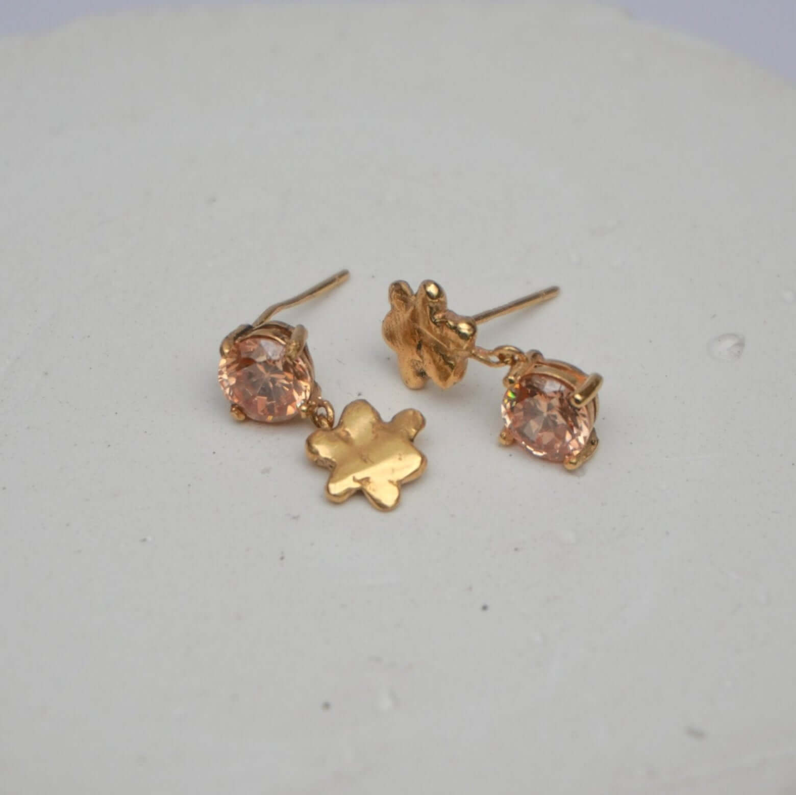 organic gold stone stud flower pendant earring