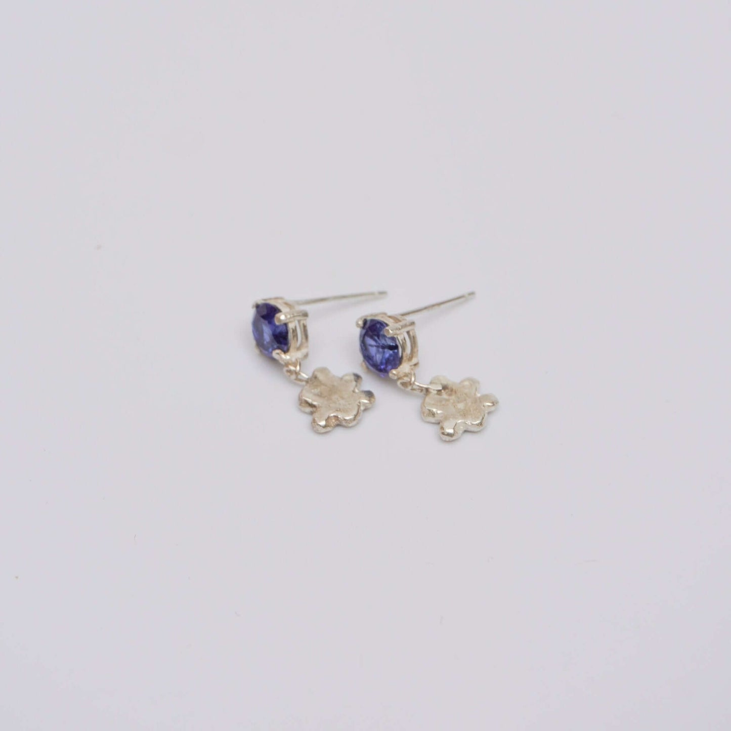 organic stone stud silver flower pendant blue