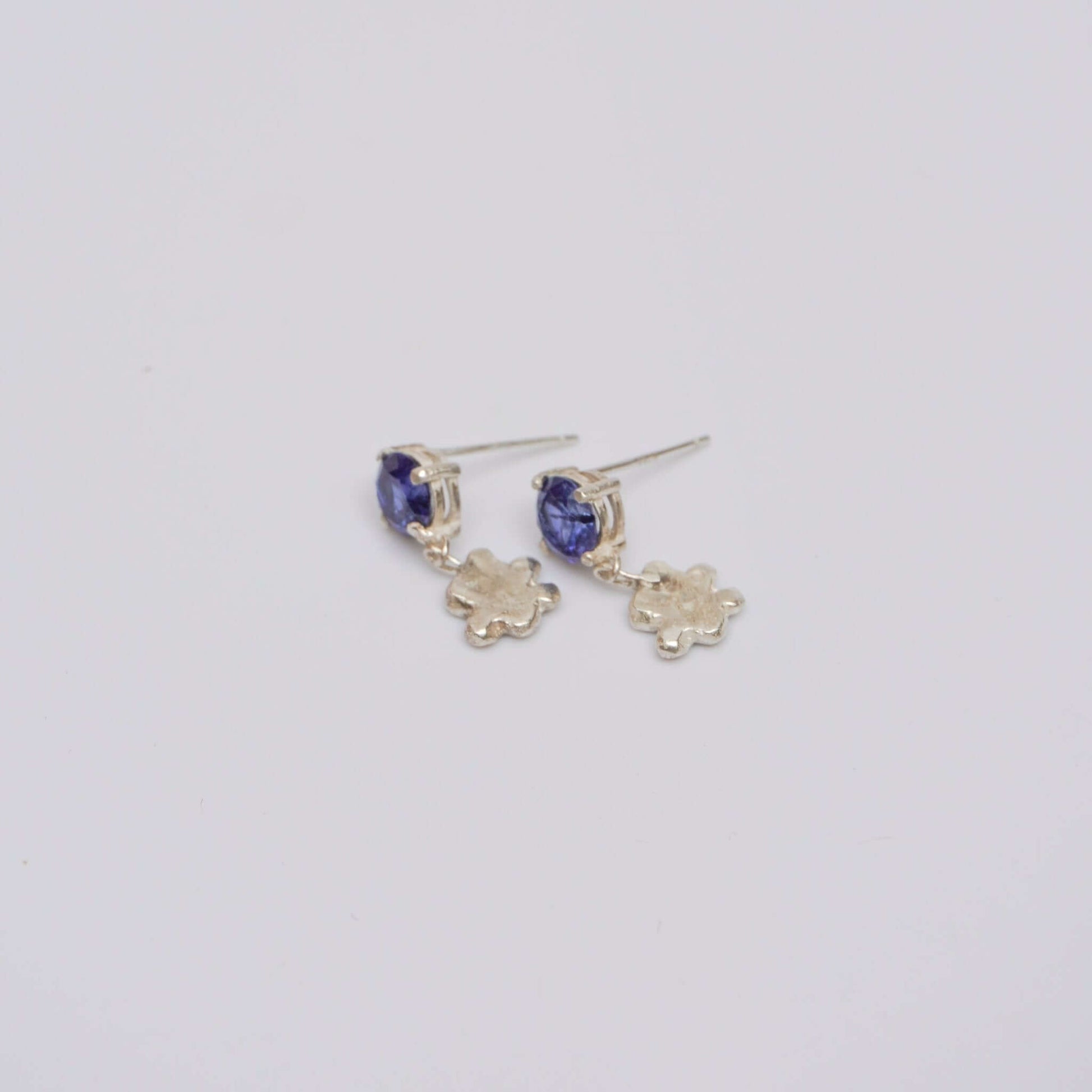 organic stone stud silver flower pendant blue