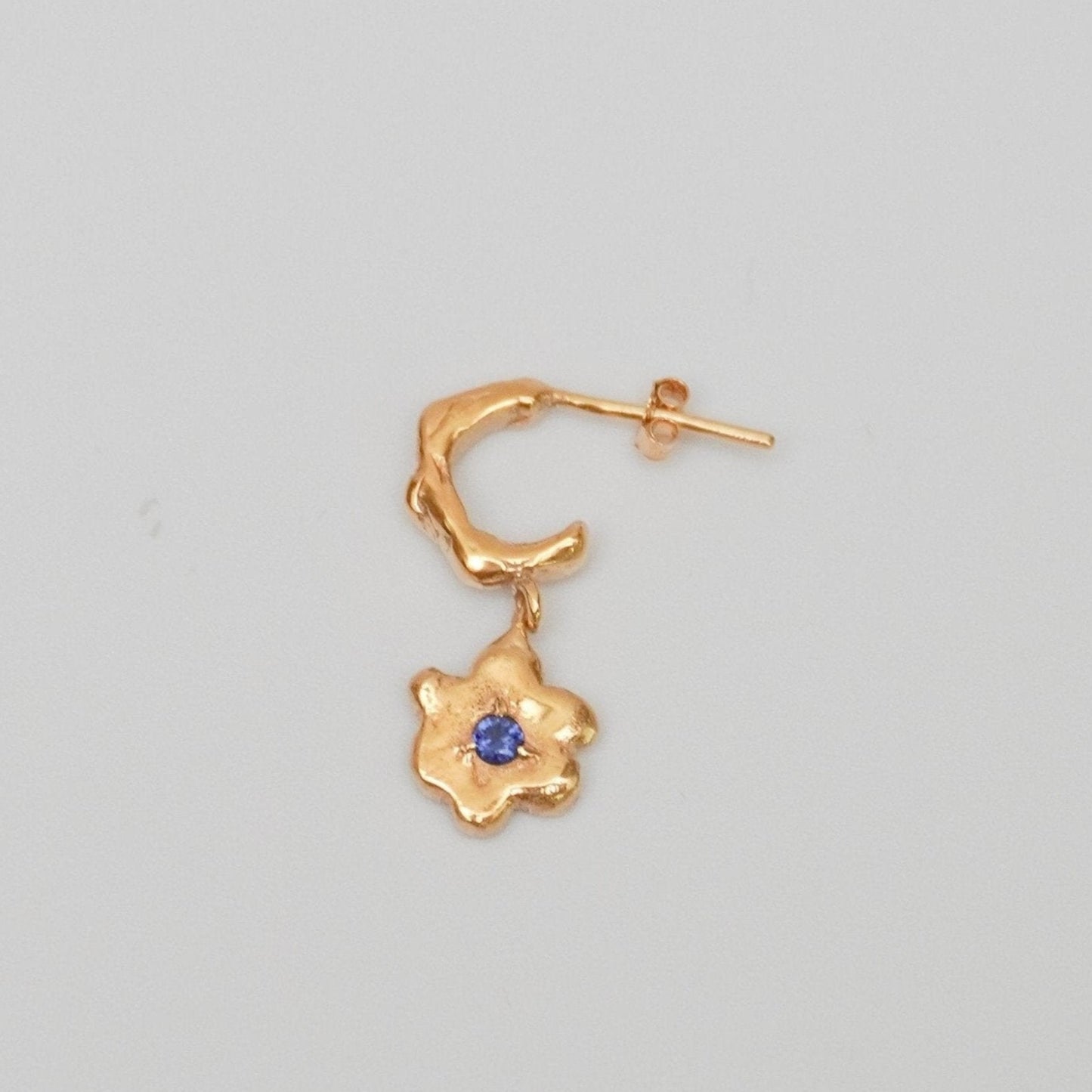 organic gold hoop earring flower pendant stone