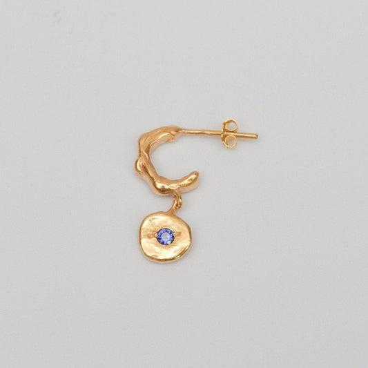 organic gold hoop earring round pendant stone