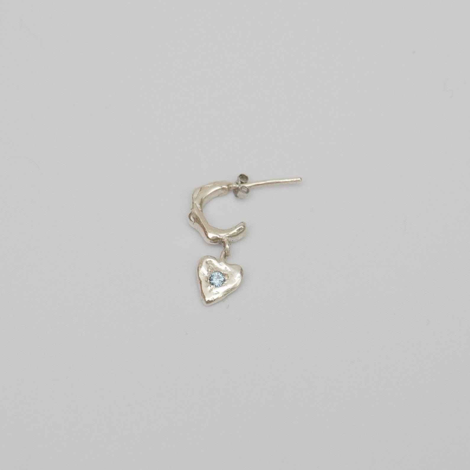 organic silver hoop earring heart pendant stone