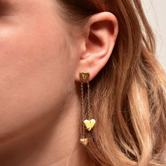 organic long chain gold porcelain earring love yellow heart