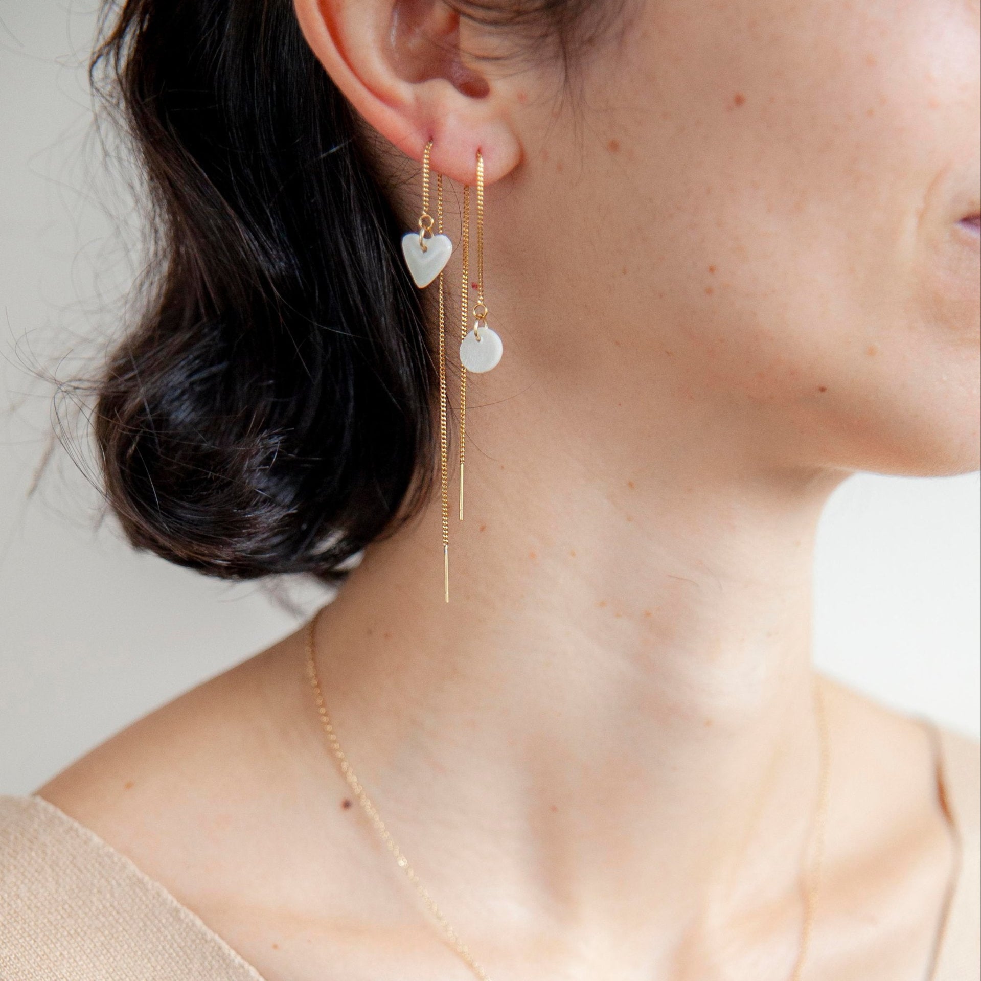 love porcelain earring organic heart white gold chain