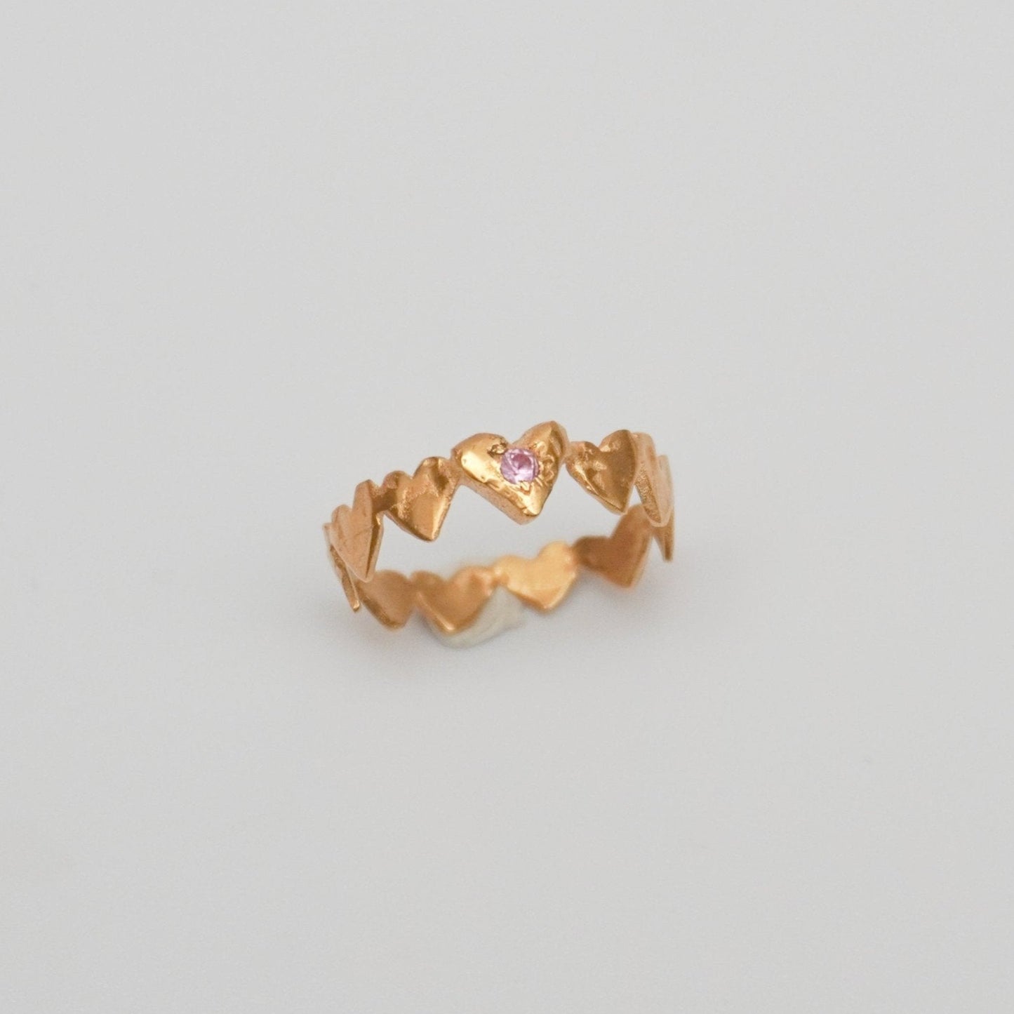 organic ring love gold heart stone pink