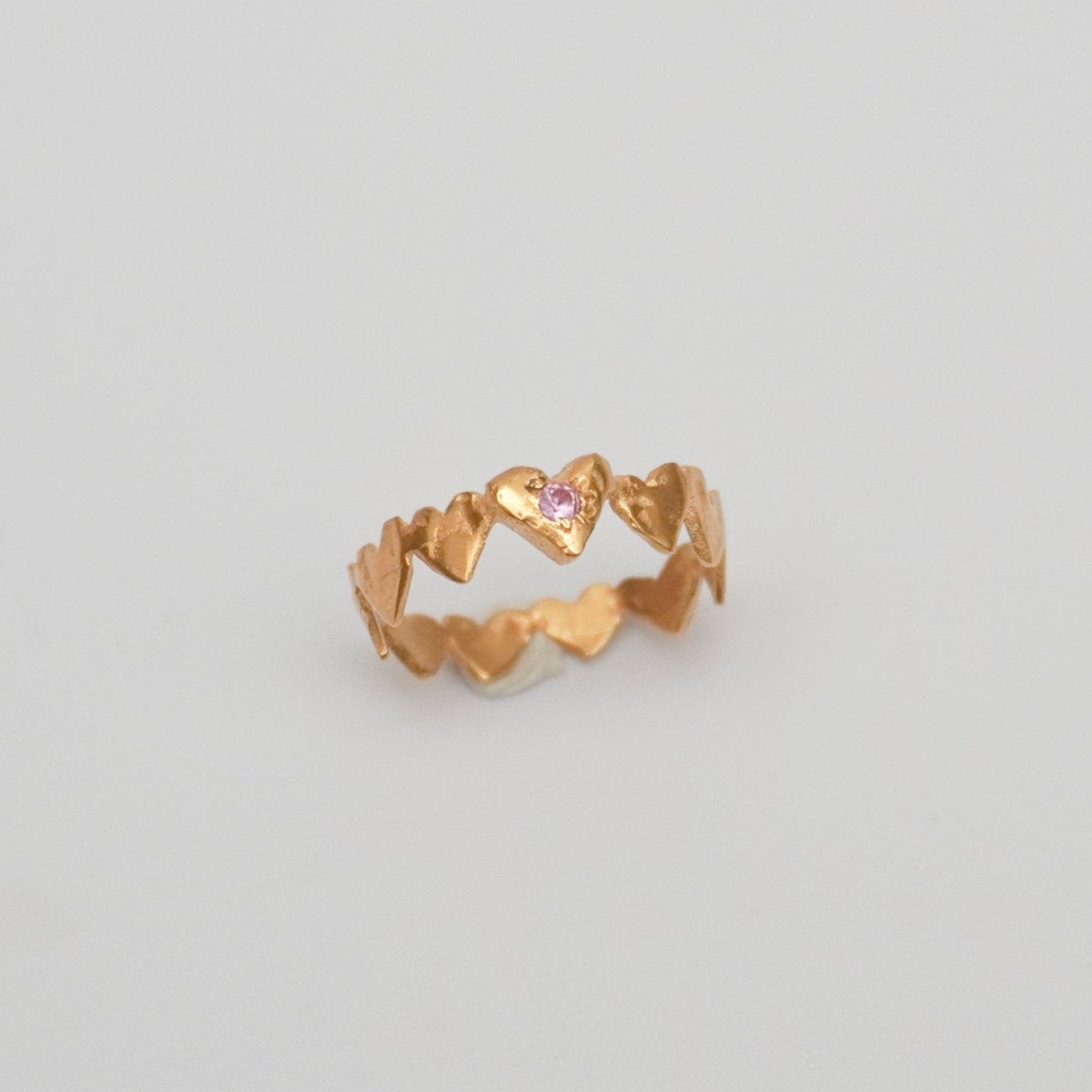 organic ring love gold heart stone pink