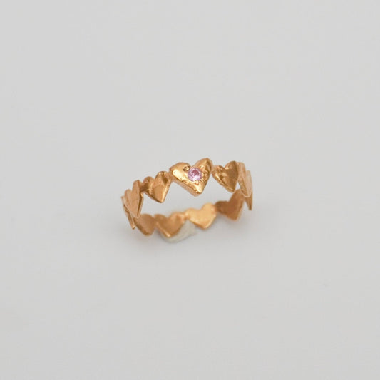 organic ring love gold heart stone pink