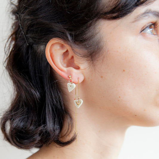 love porcelain earrings chain heart white gold