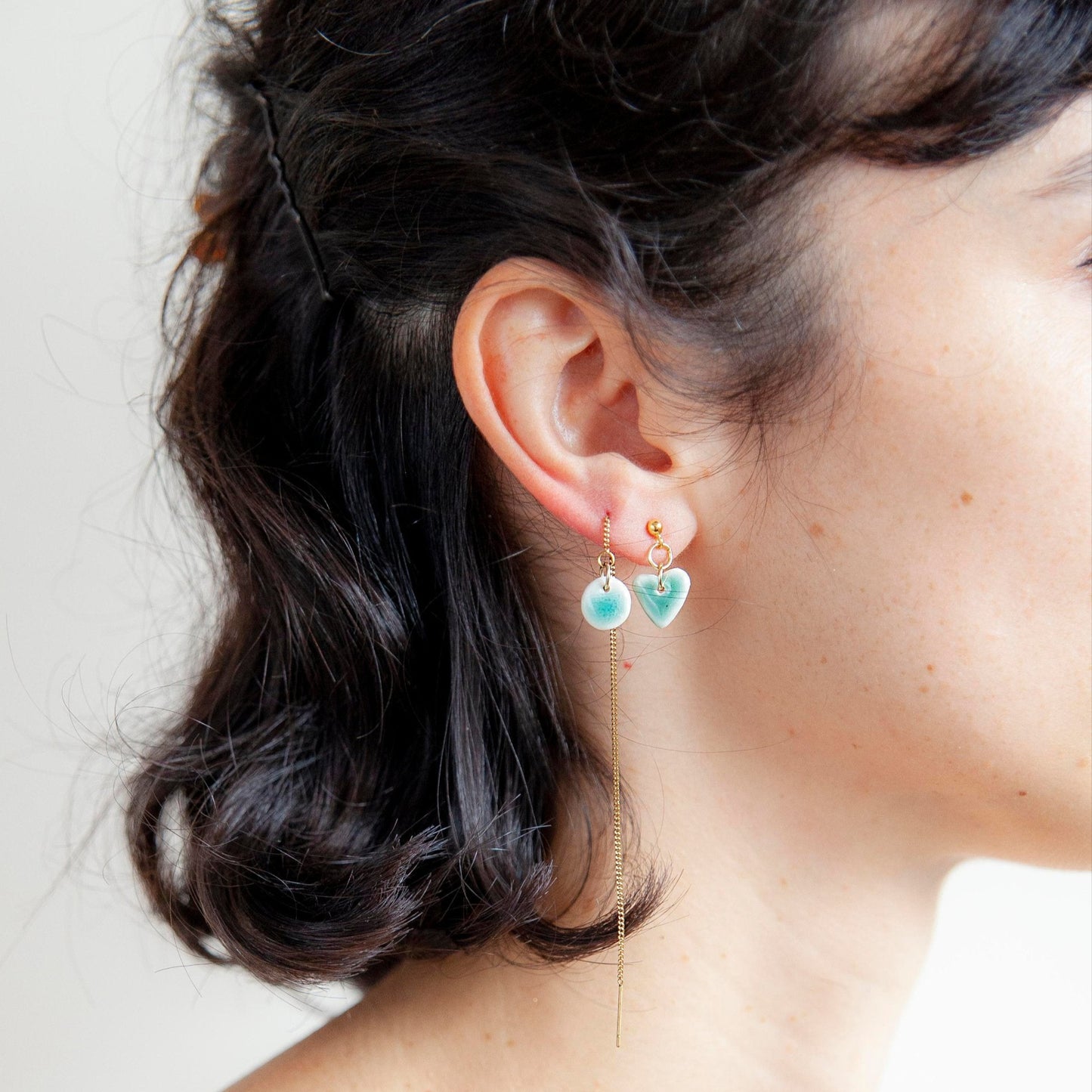 love porcelain earrings dot chain