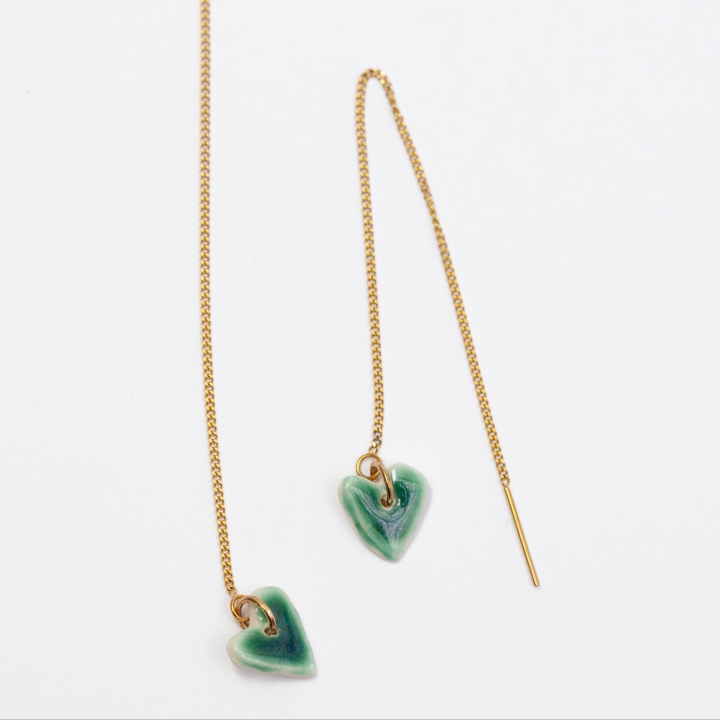 love porcelain earring organic chain heart green