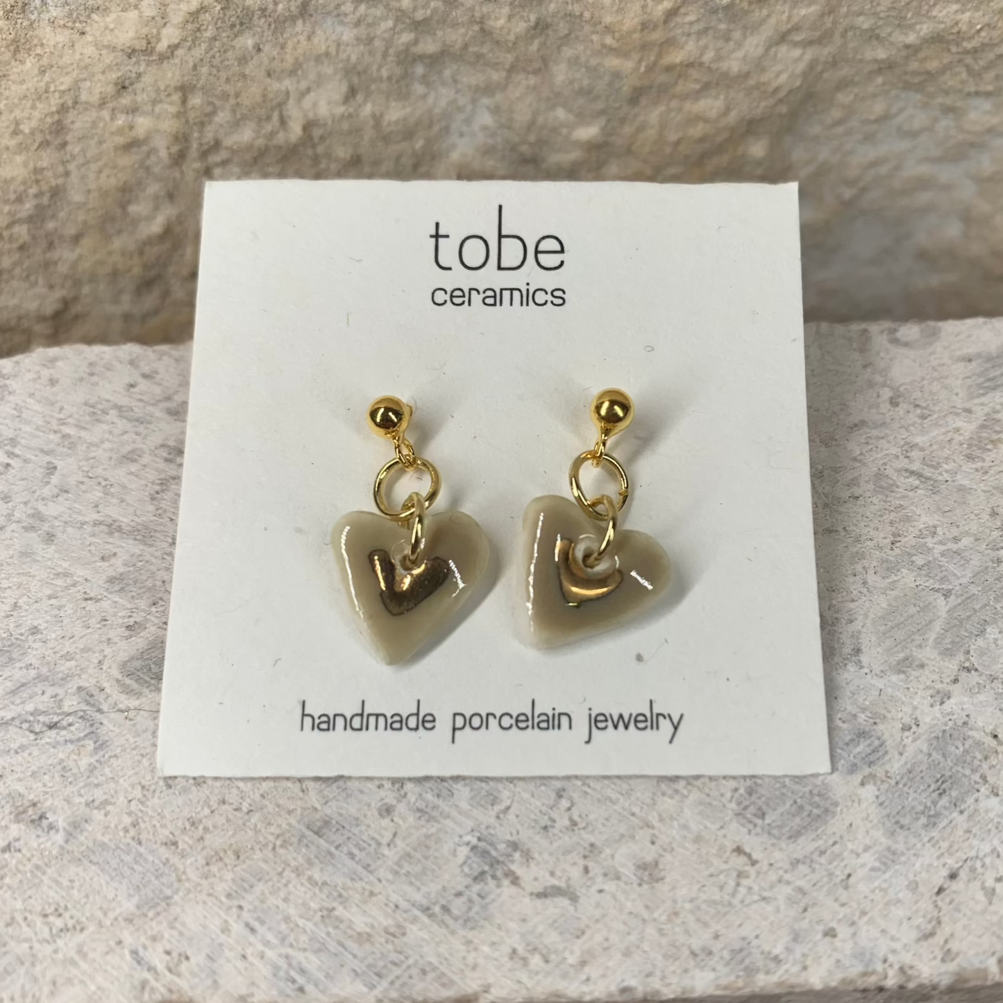 love porcelain earrings organic dot gold luster
