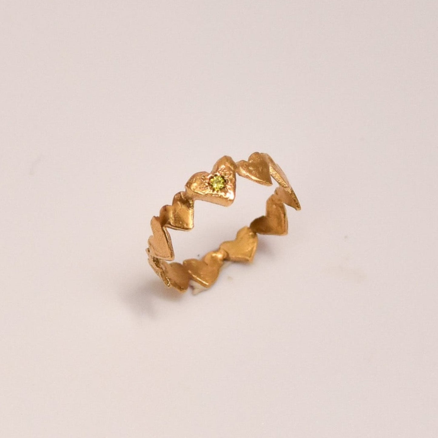 organic love heart ring gold stone light green