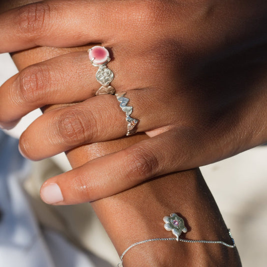 organic silver ring love heart stone round flower bracelet