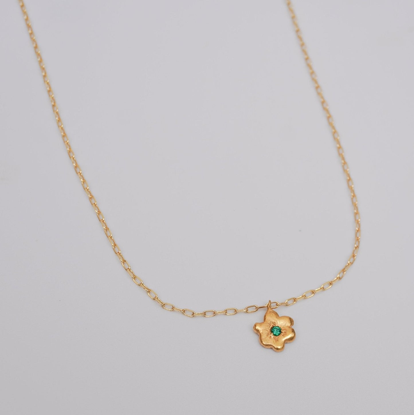 organic metal pendant necklace flower kindness gold stone green