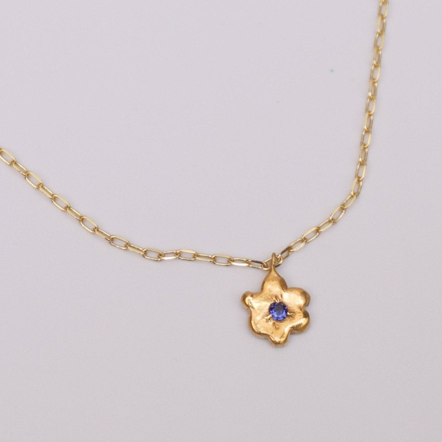 metal pendant necklace stone flower kindness blue gold