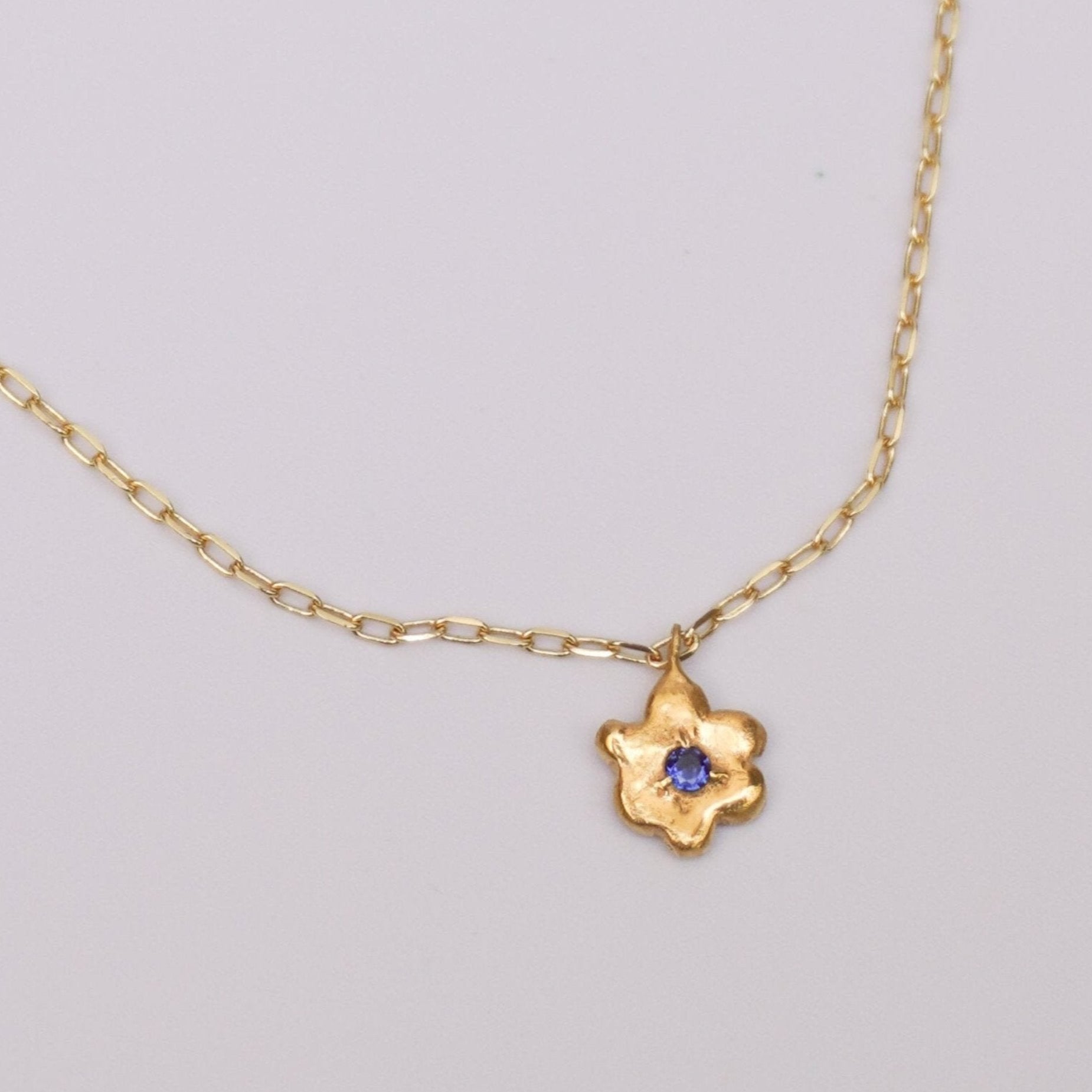 metal pendant necklace stone flower kindness blue gold