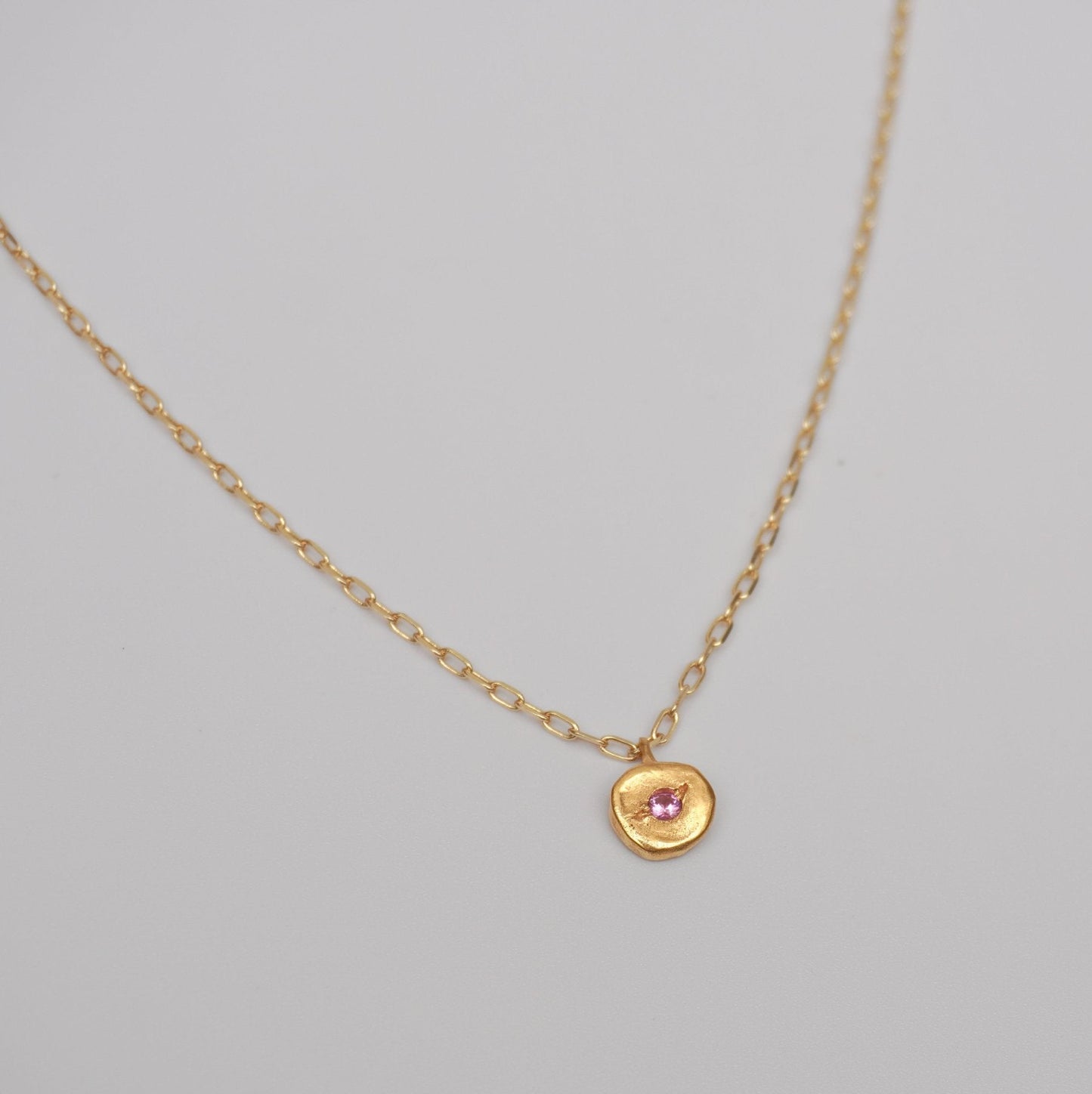 organic metal pendant necklace gold stone round pink