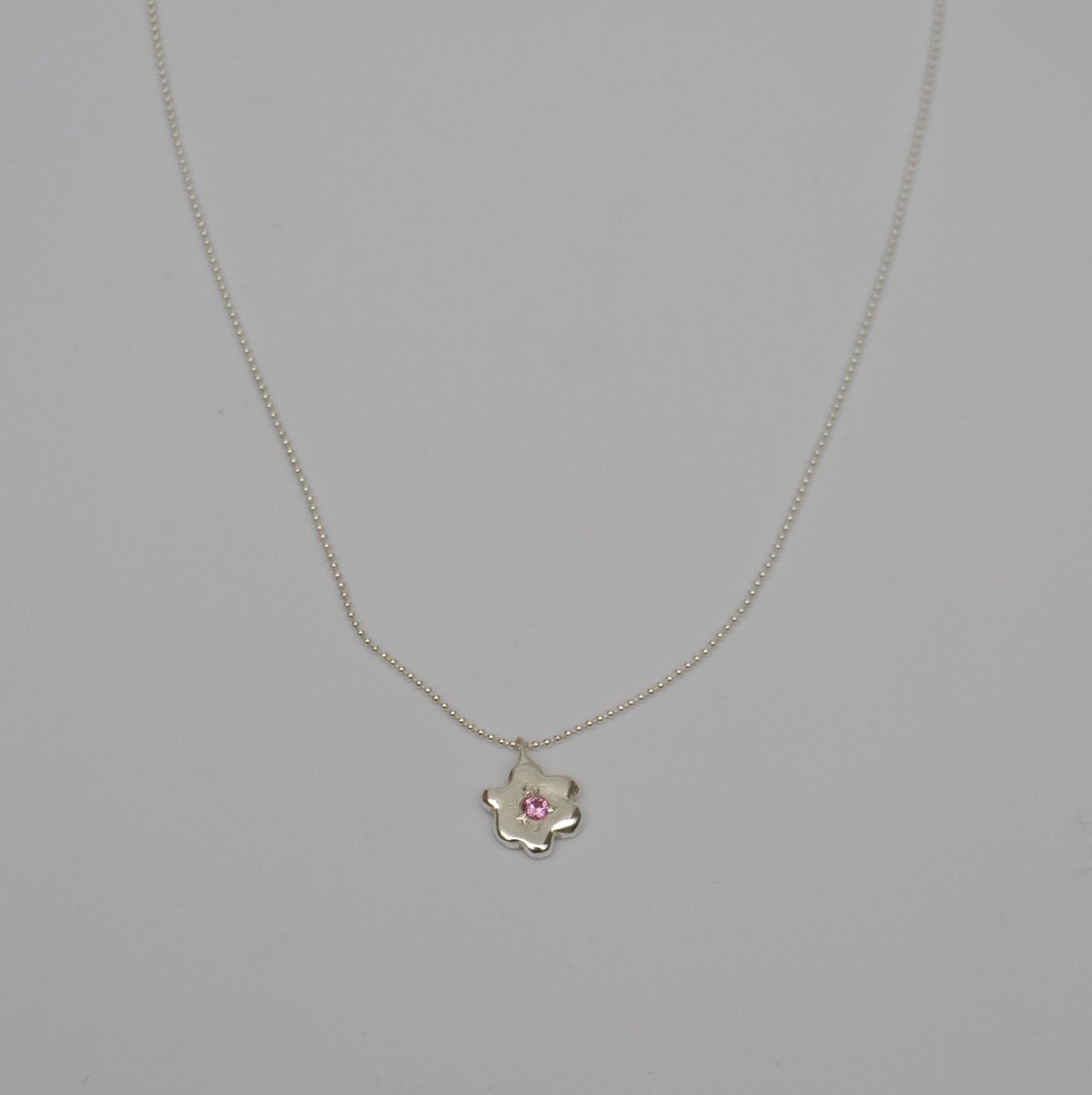 metal pendant necklace flower silver kindness stone pink