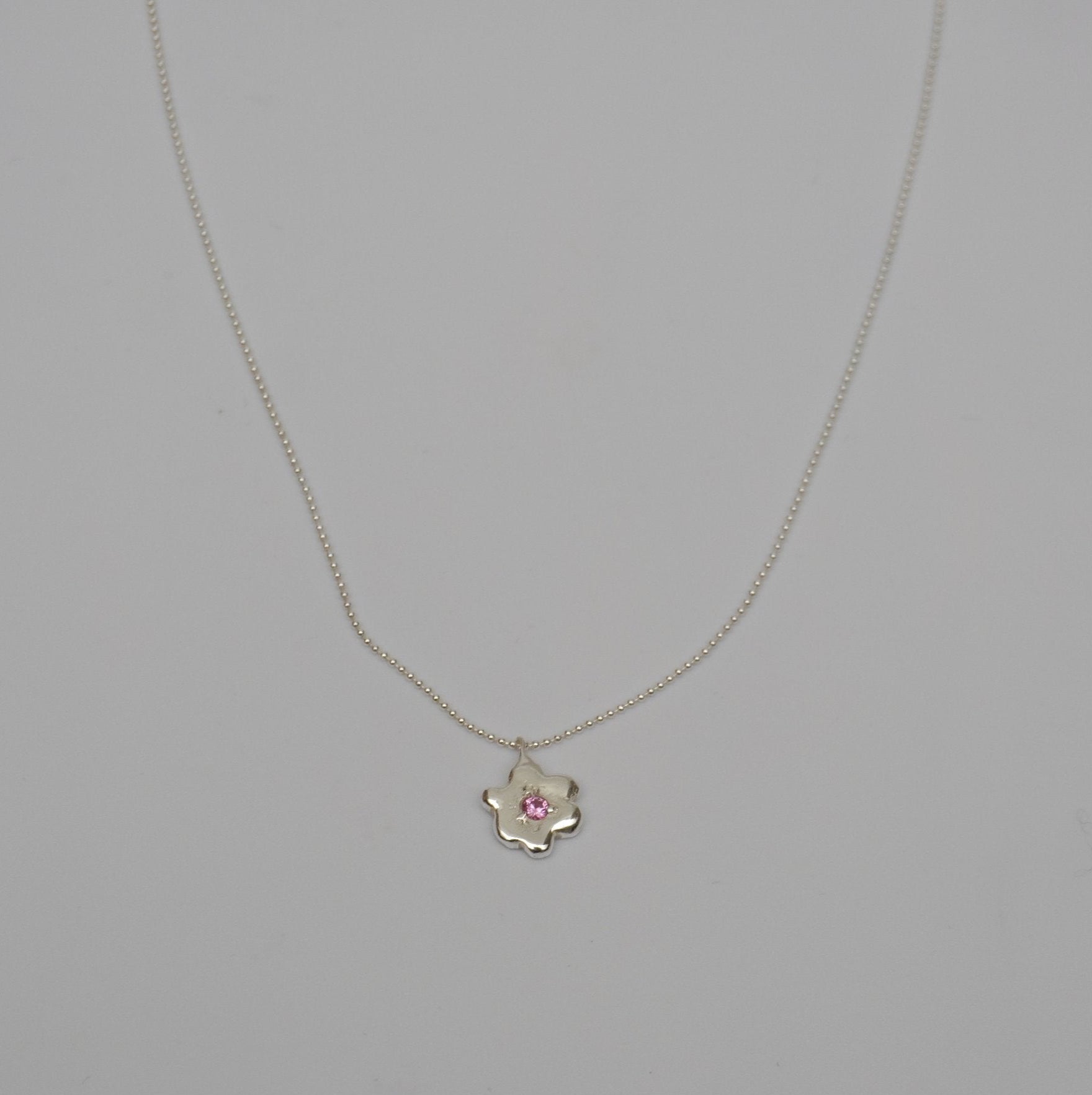 metal pendant necklace flower silver kindness stone pink