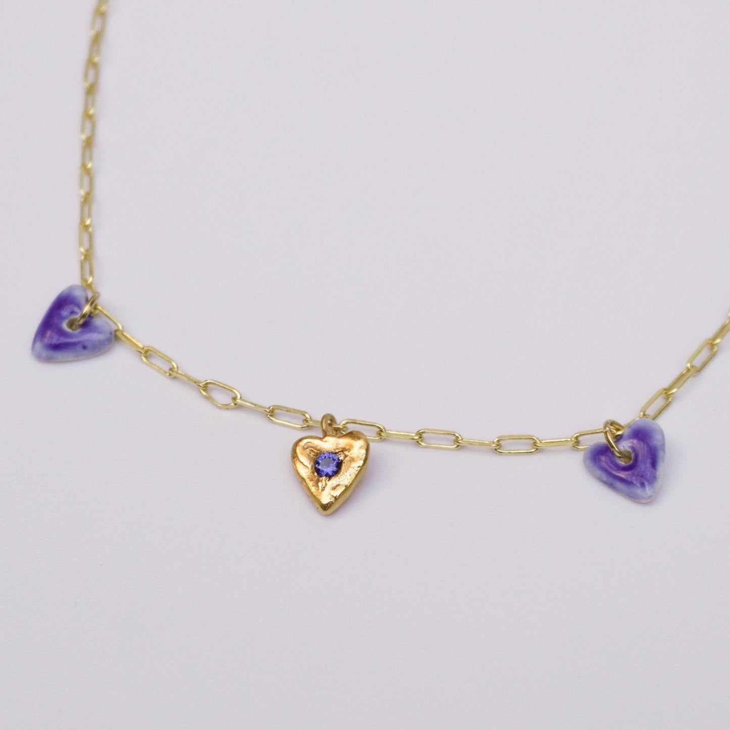 organic multi pendant necklace gold blue heart love stone