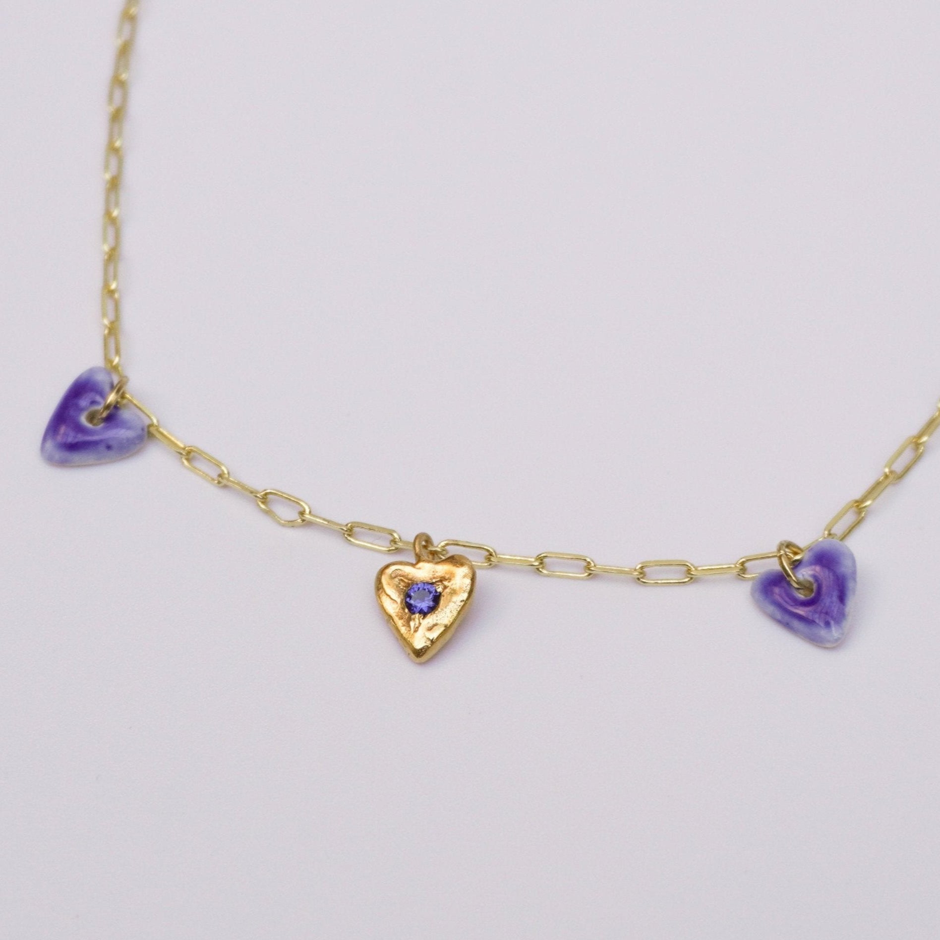 organic multi pendant necklace gold blue heart love stone