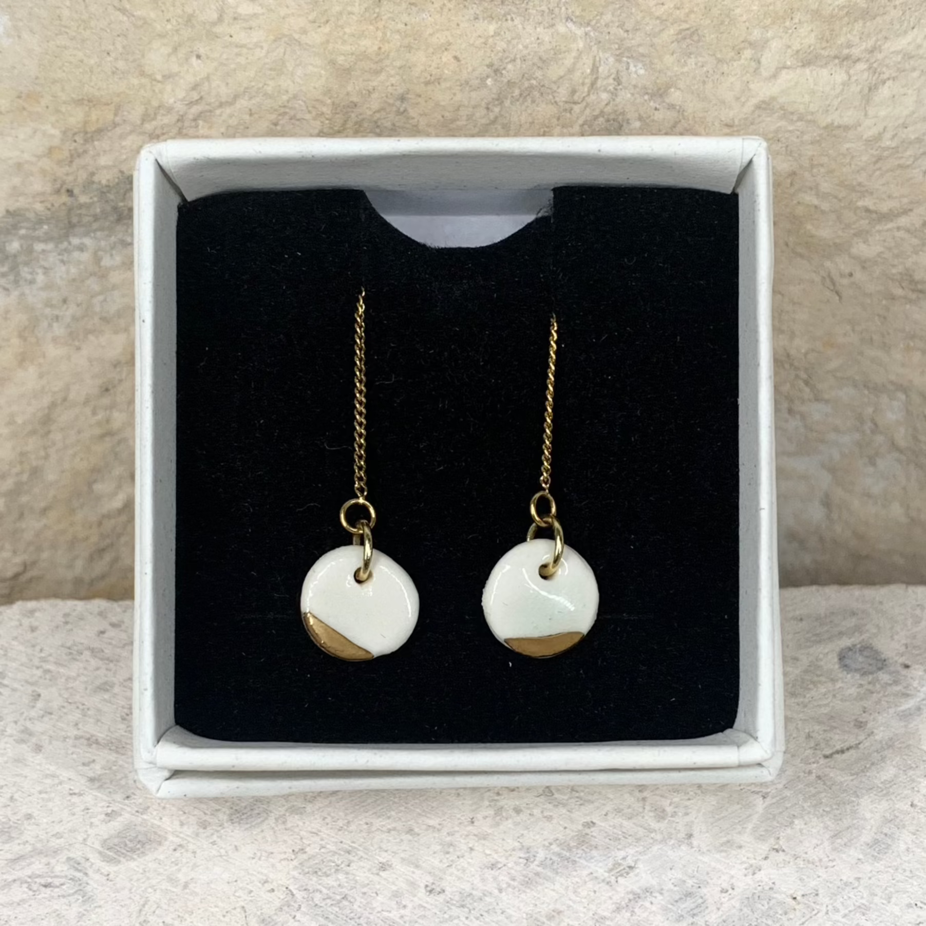 organic simplicity porcelain earrings white round gold chain