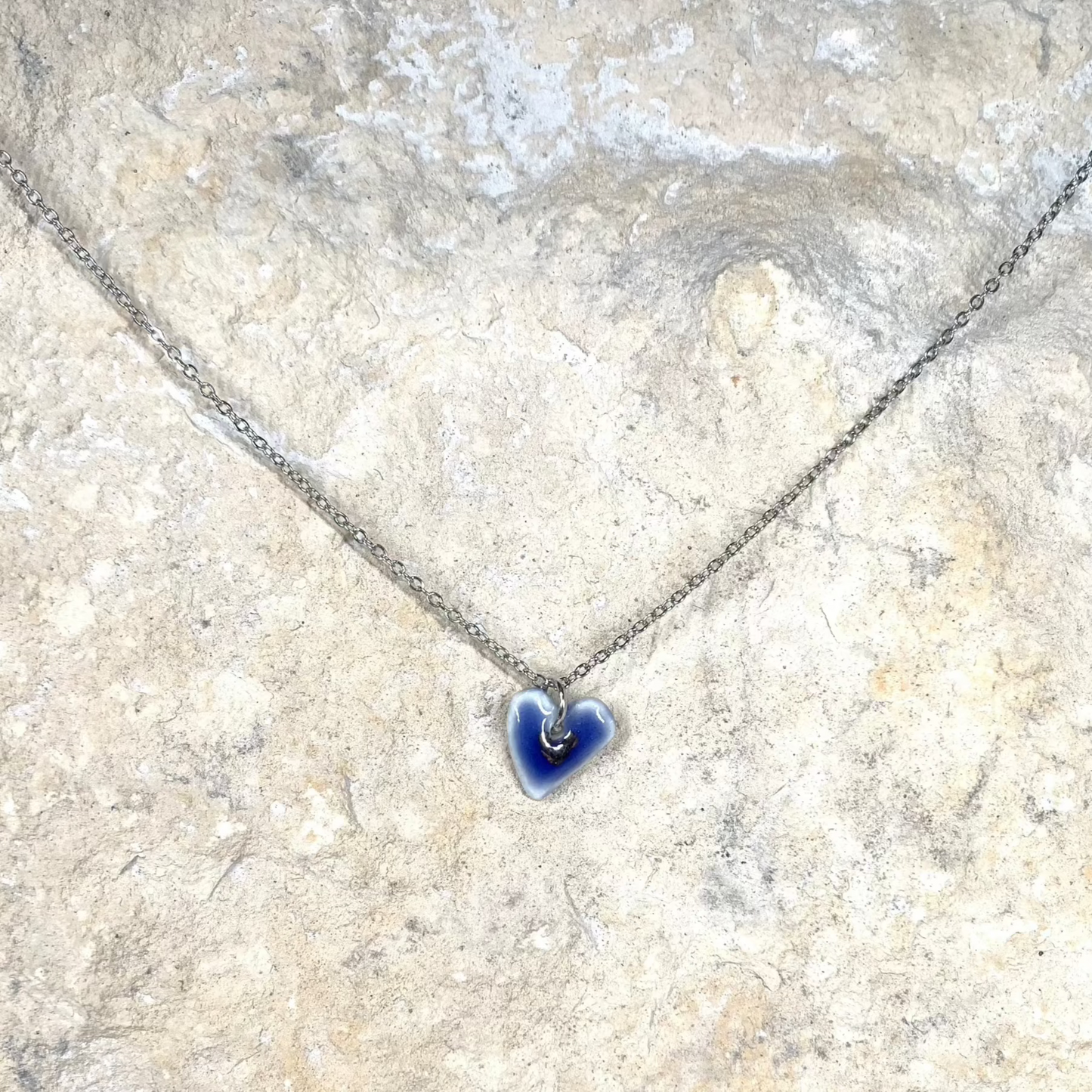 organic porcelain pendant love silver blue heart luster detail