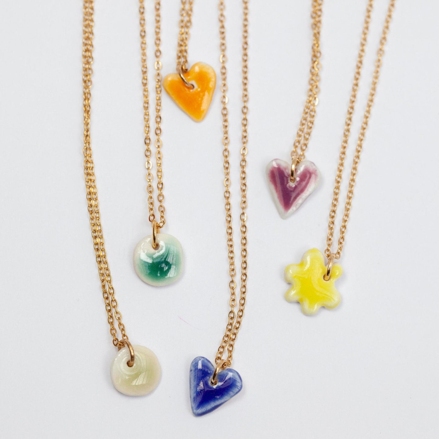 organic porcelain pendant necklace kindness flower simplicity round love heart colours