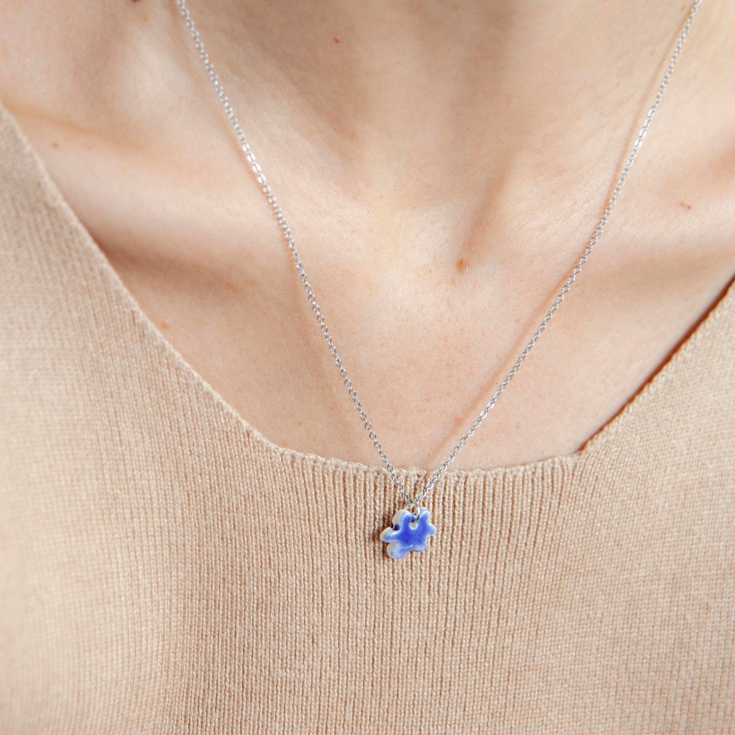 organic porcelain pendant necklace flower blue kindness