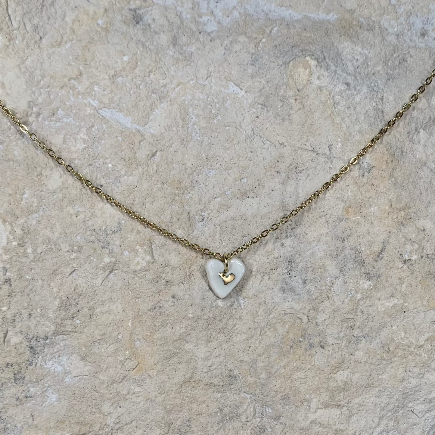 organic porcelain pendant necklace heart white love silver luster detail