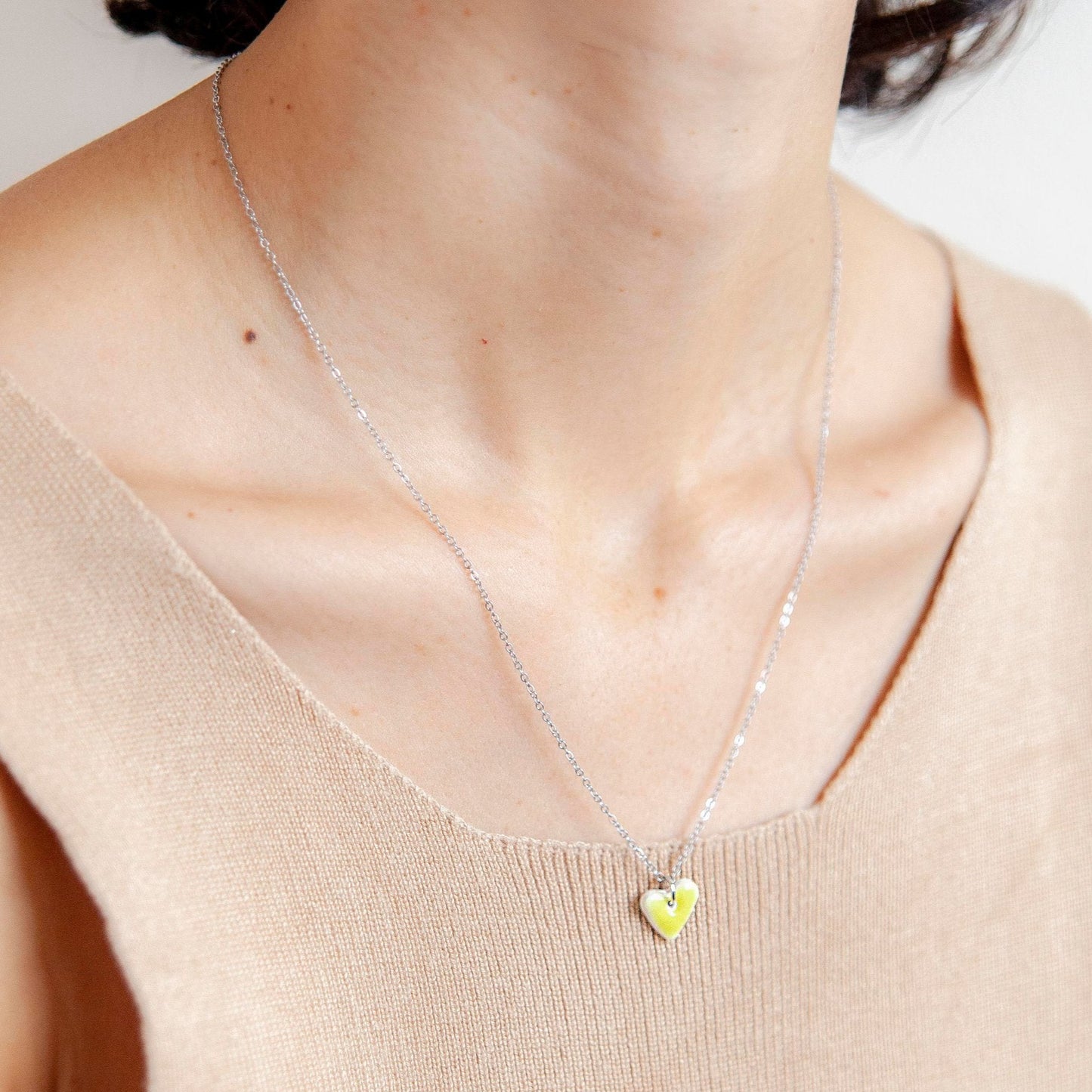 organic porcelain pendant love yellow heart silver