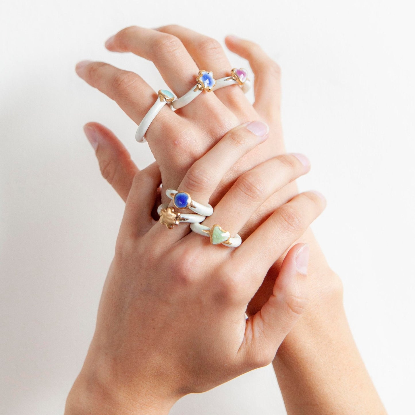 organic porcelain ring simplicity love kindness heart round flower gold