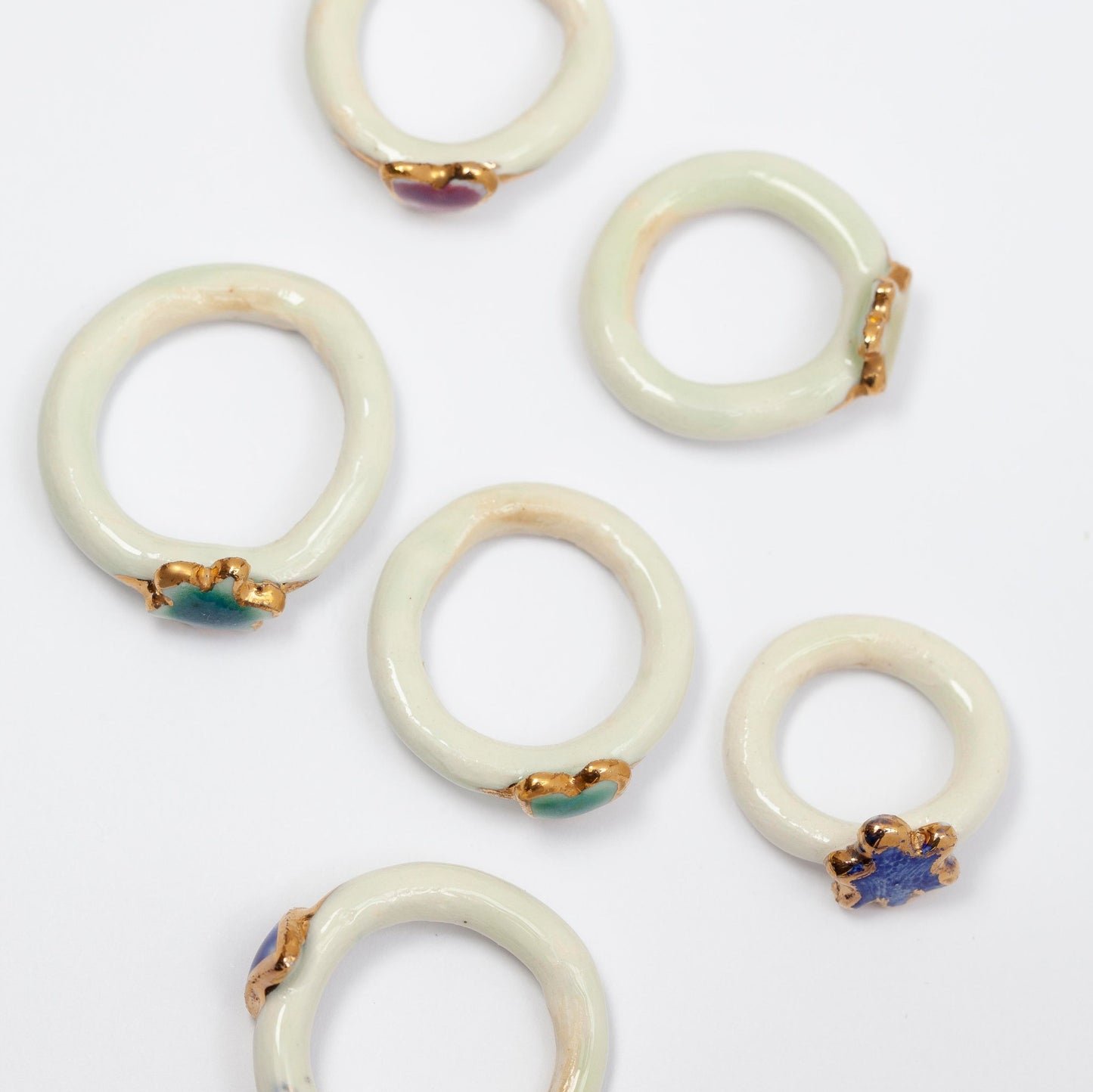 organic porcelain ring simplicity flower kindness love heart round gold white
