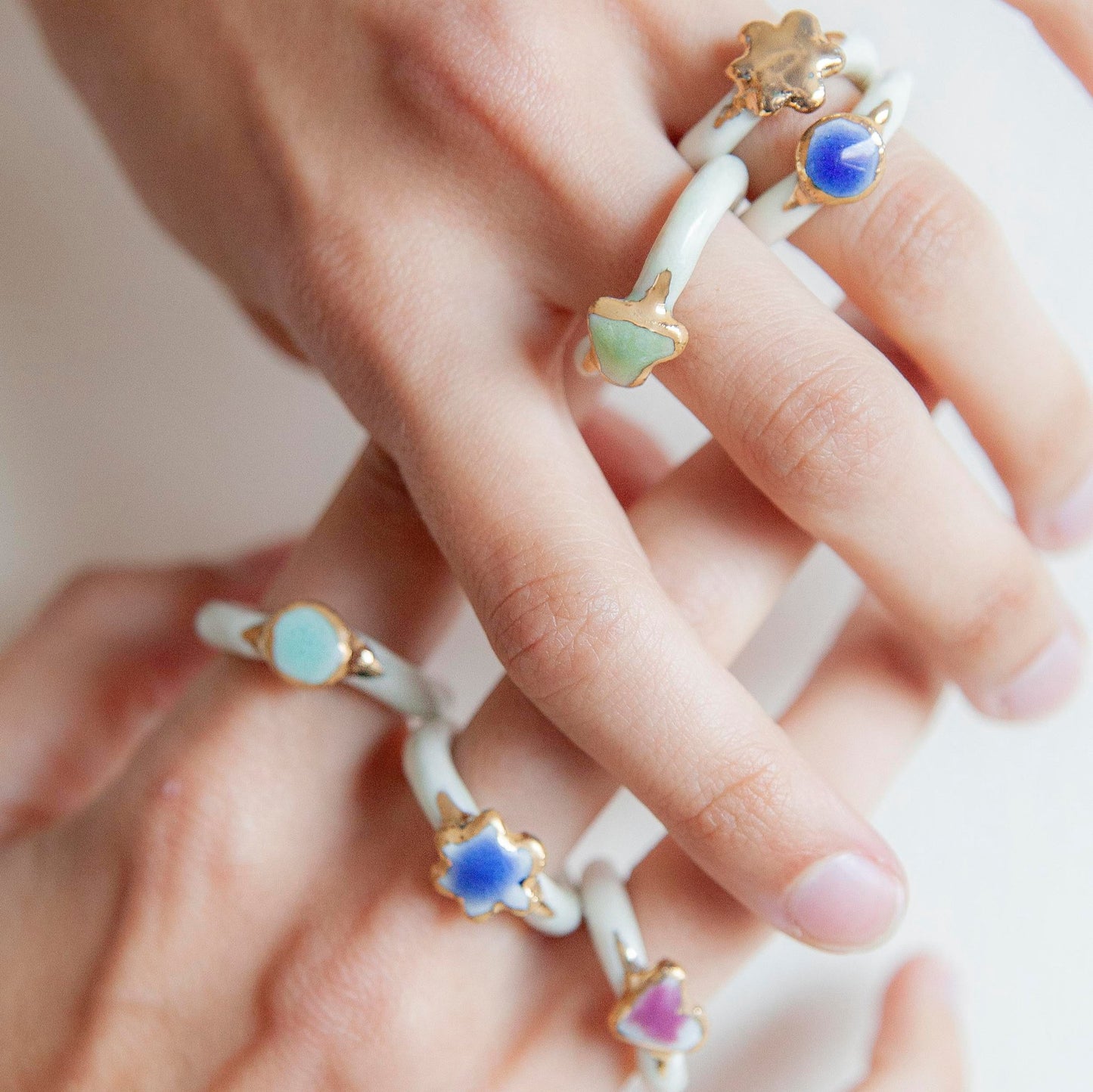 organic porcelain ring kindness flower round simplicity love heart white gold