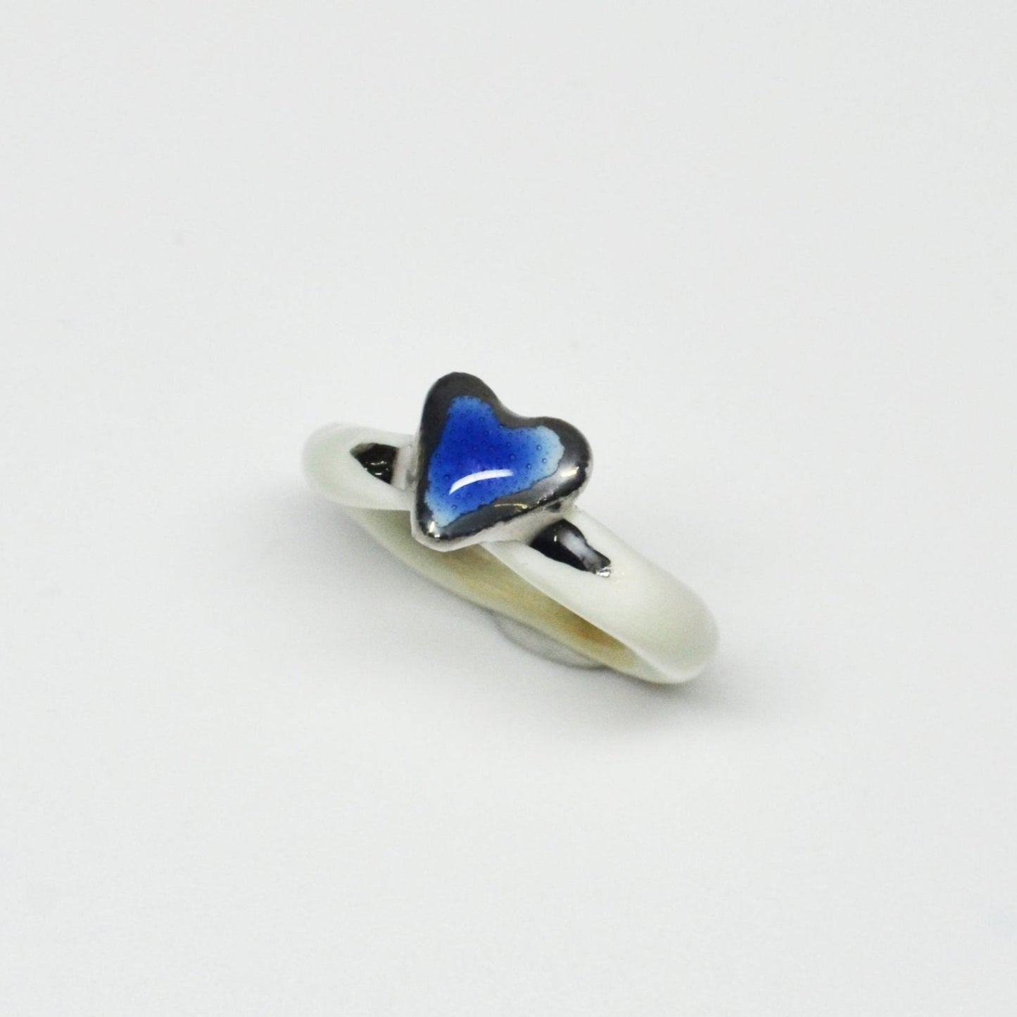 organic porcelain ring heart love blue silver white