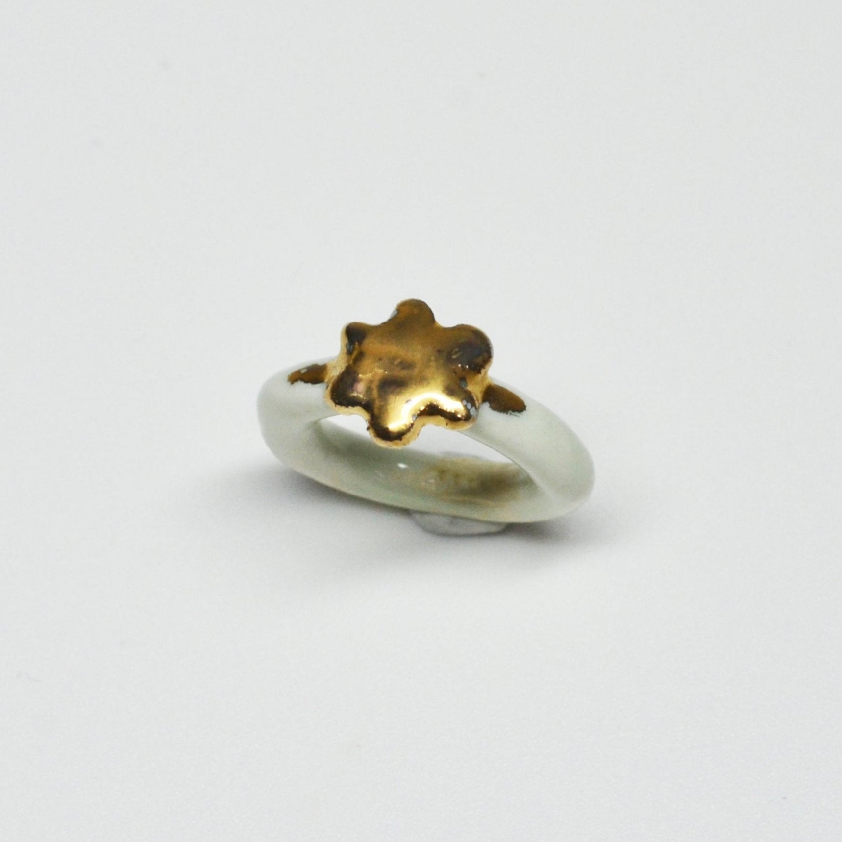 organic porcelain ring kindness flower gold white