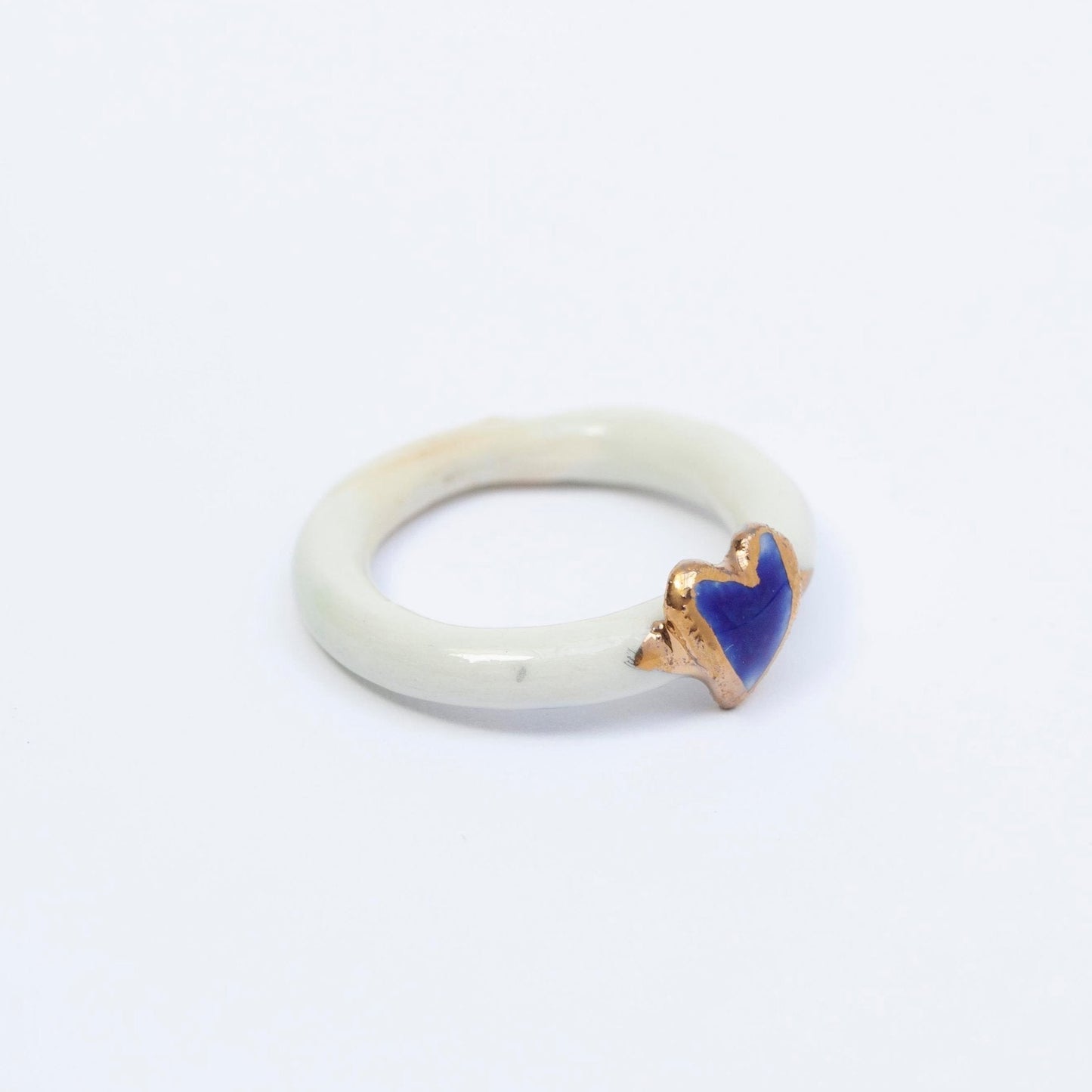 organic porcelain ring love heart blue gold