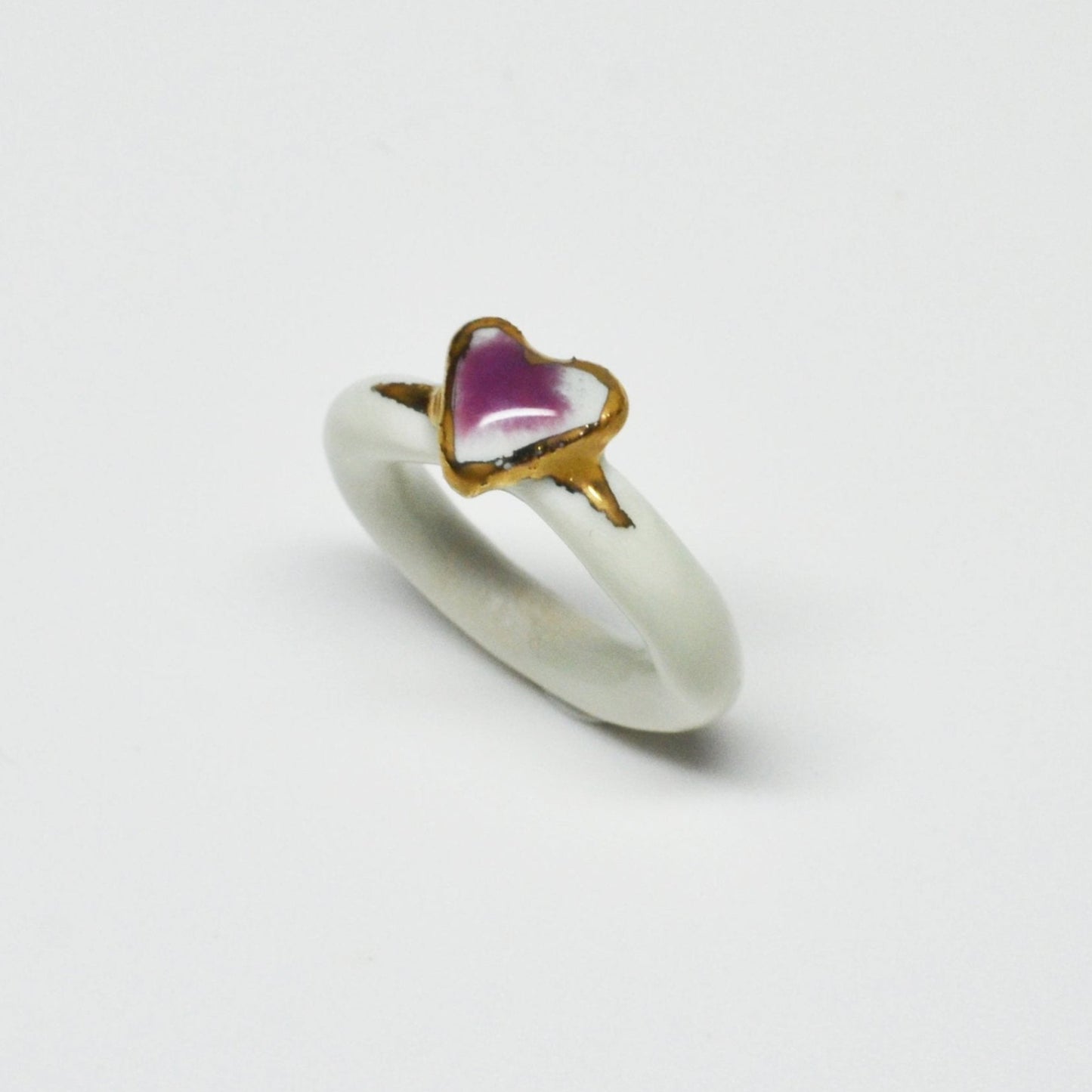 organic porcelain ring heart love lilac gold