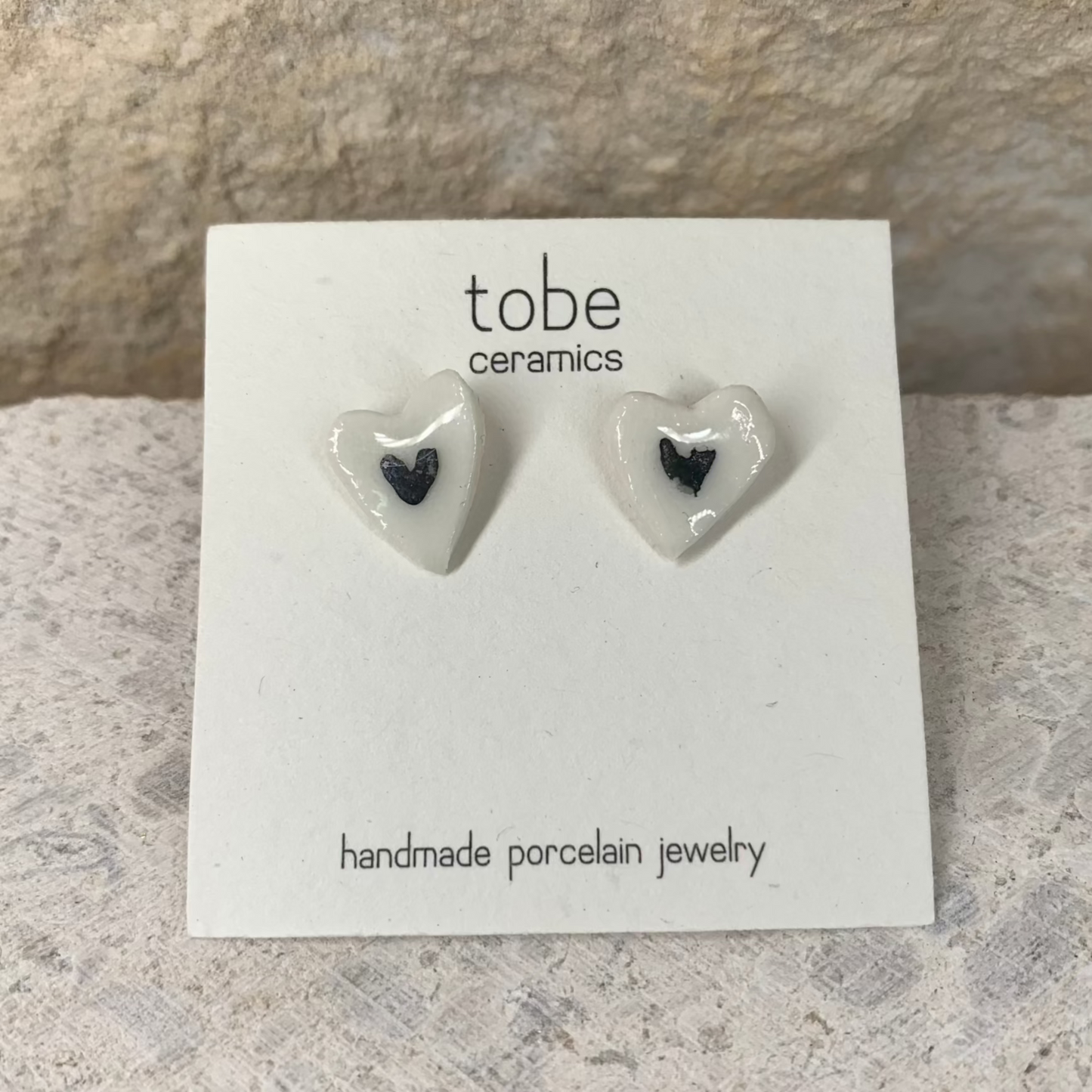 organic porcelain stud earring love white silver luster detail