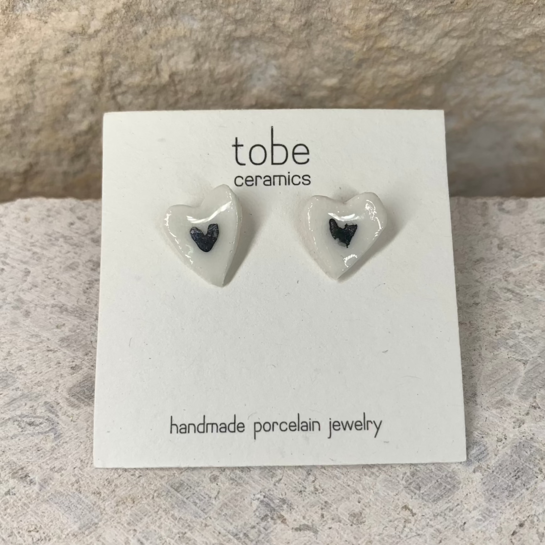 organic porcelain stud earring love white silver luster detail