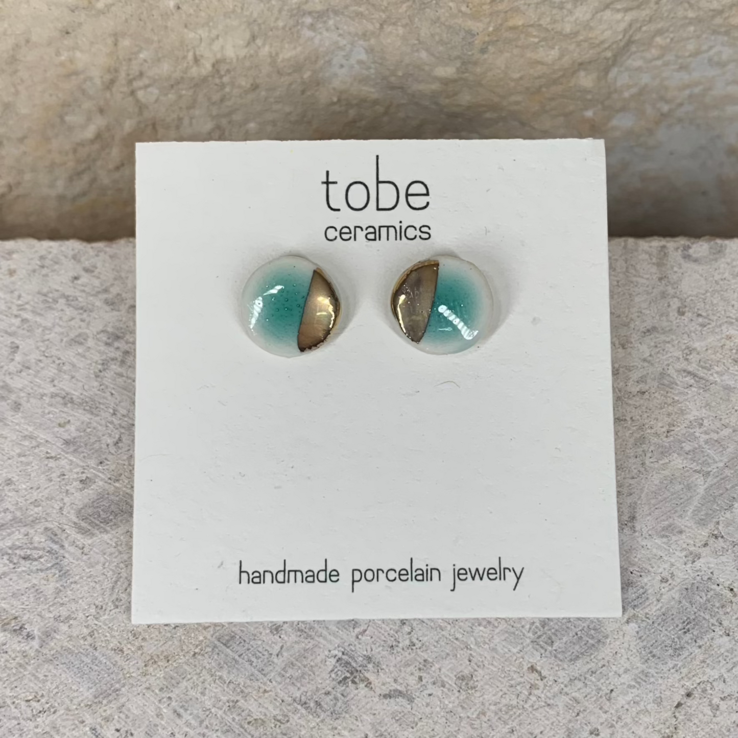 organic porcelain stud earring simplicity round turquoise silver luster detail