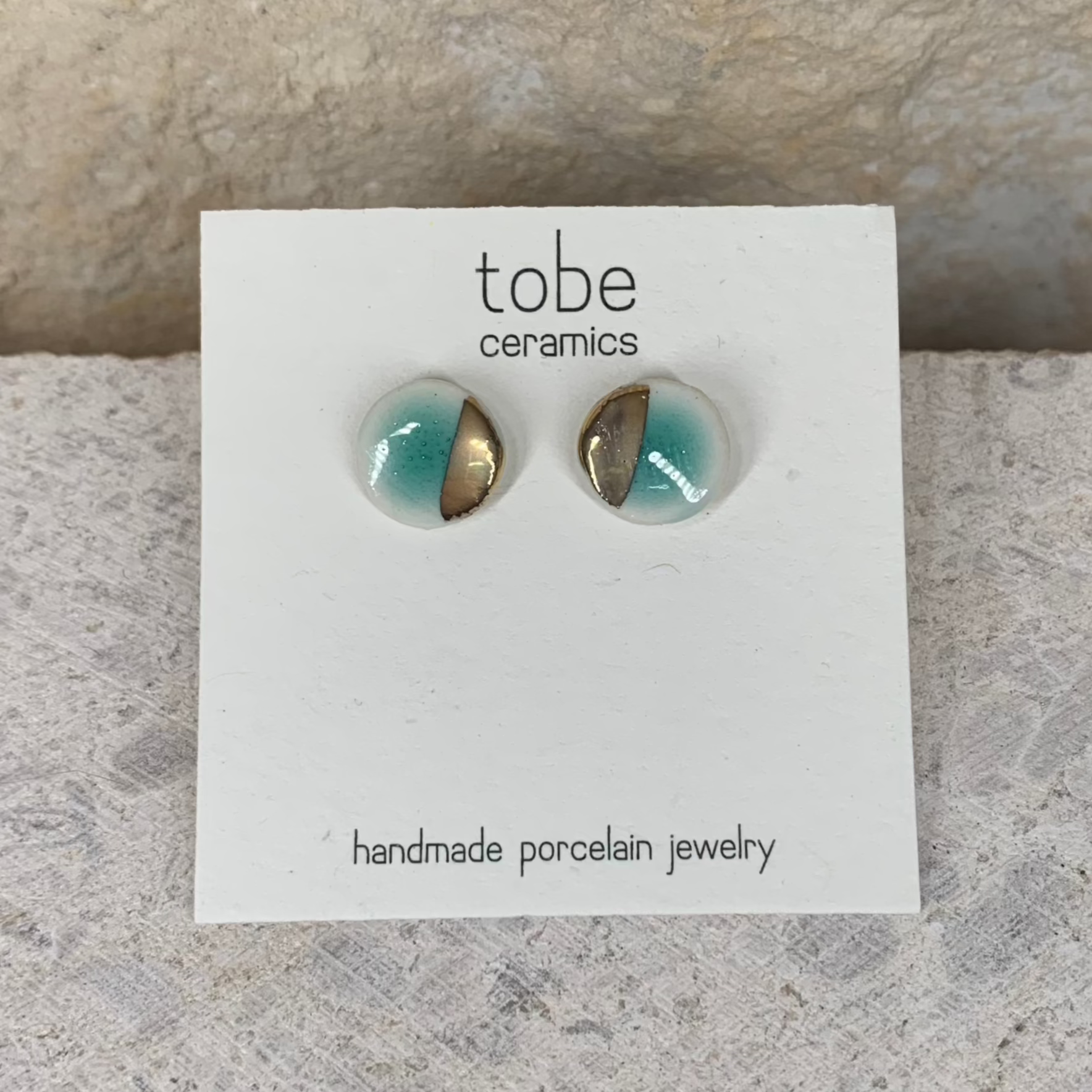 organic porcelain stud earring simplicity round turquoise silver luster detail