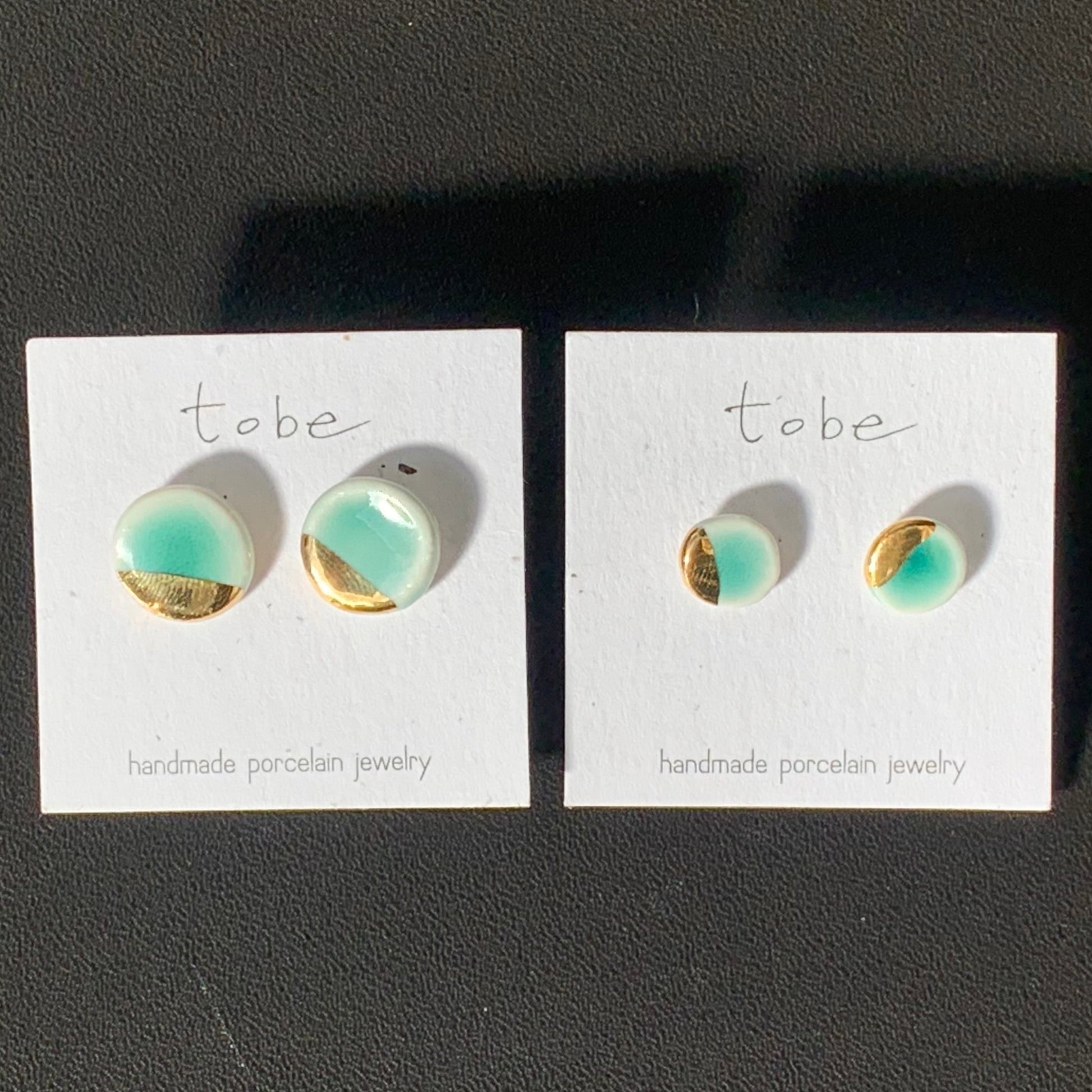Little Things Porcelain stud earrings small and big, simplicity, turquoise with gold luster detail