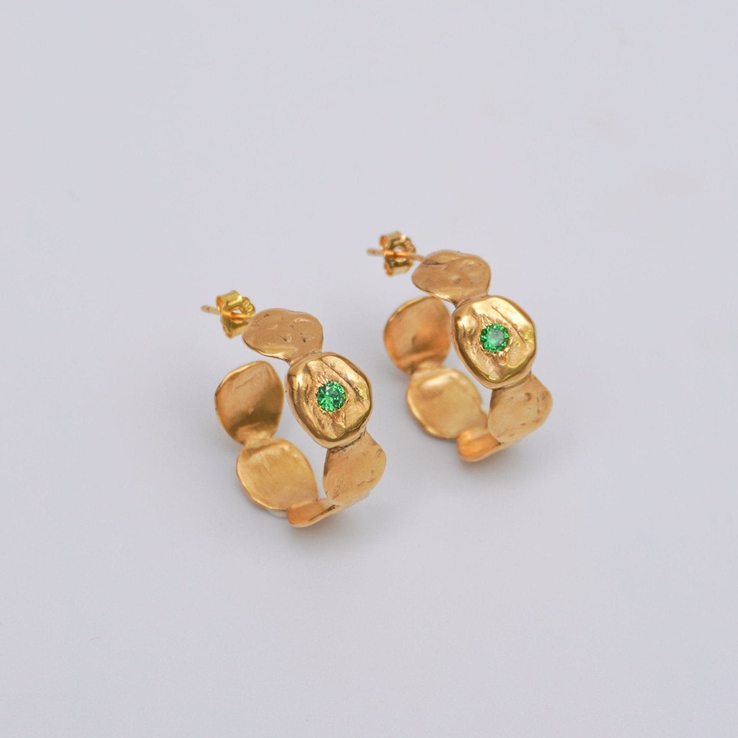 organic hoop gold earring simplicity greek round stone