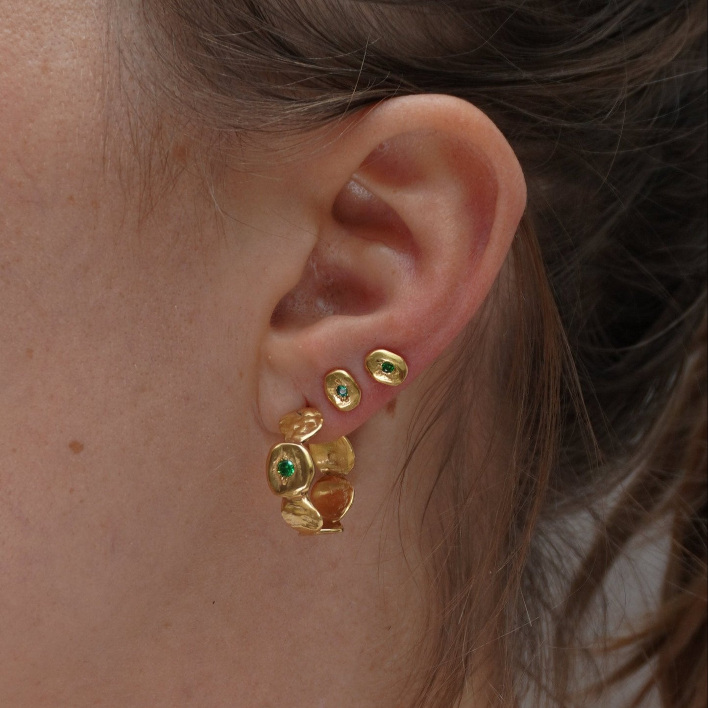 organic hoop earring greek gold round simplicity stone