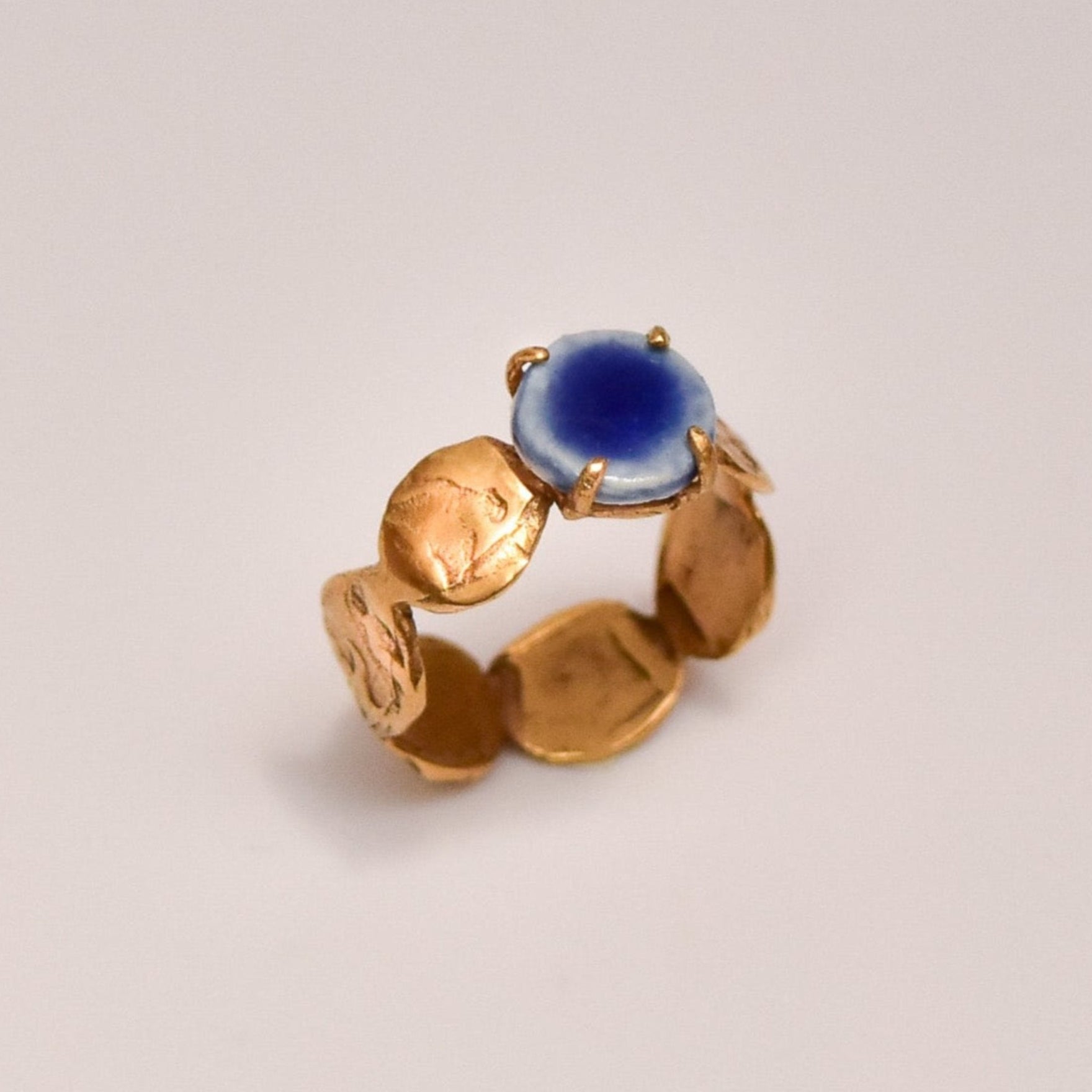 organic simplicity greek earring gold porcelain stone blue
