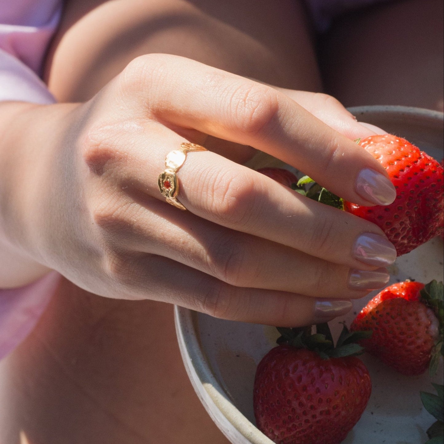 organic gold ring simplicity stone red
