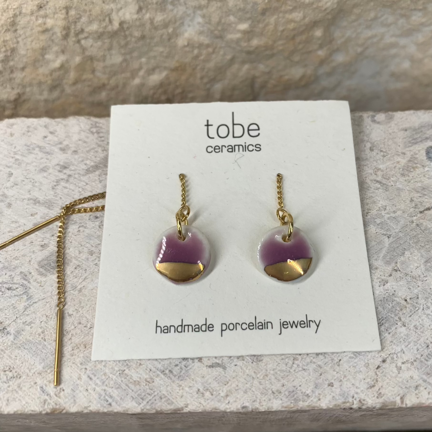 simplicity porcelain earrings organic chain gold luster lilac