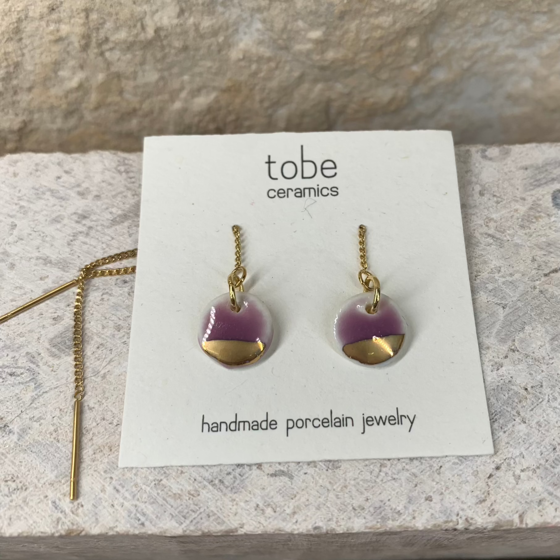 simplicity porcelain earrings organic chain gold luster lilac